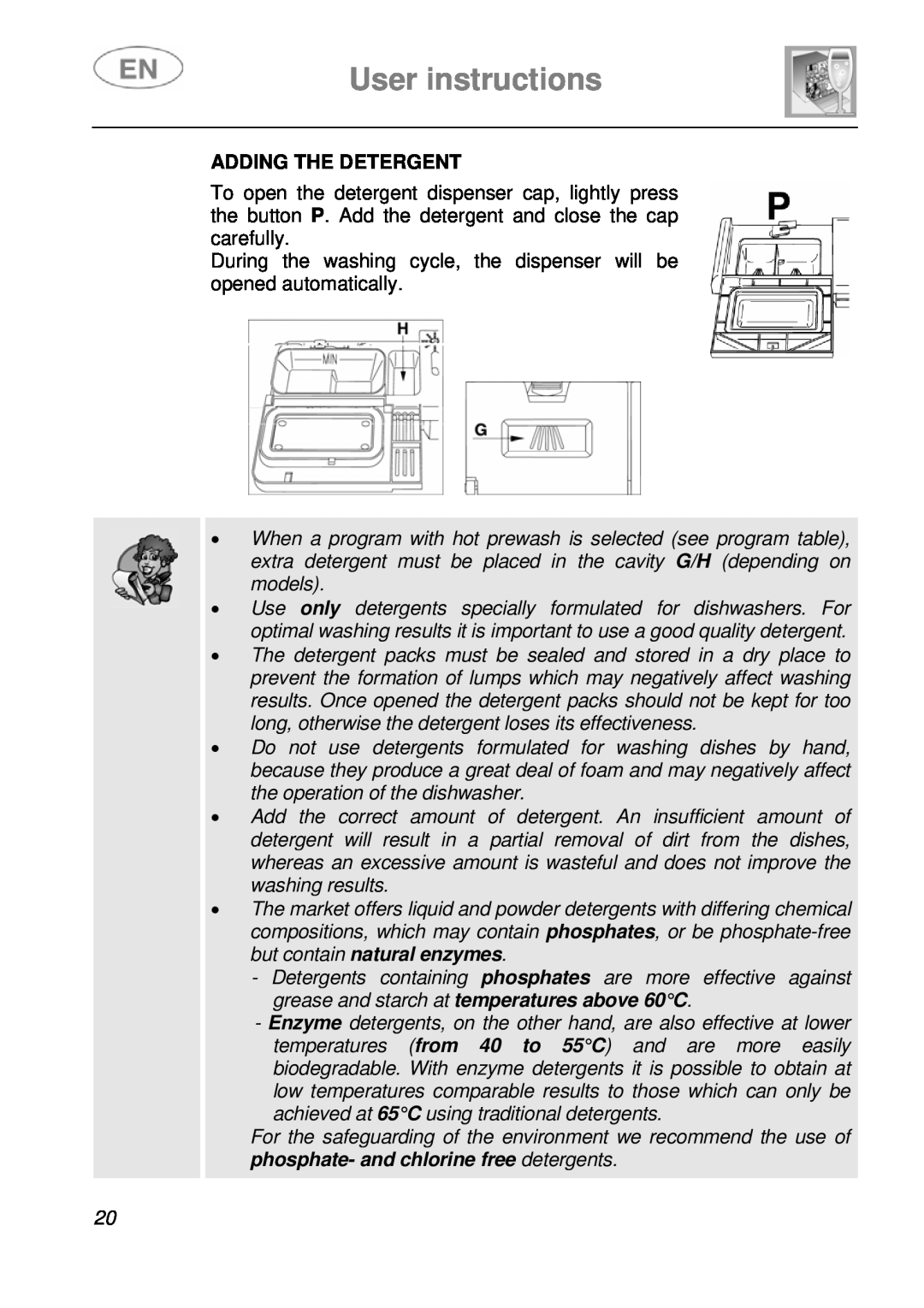 Smeg DF410BL1 instruction manual Adding The Detergent, User instructions 
