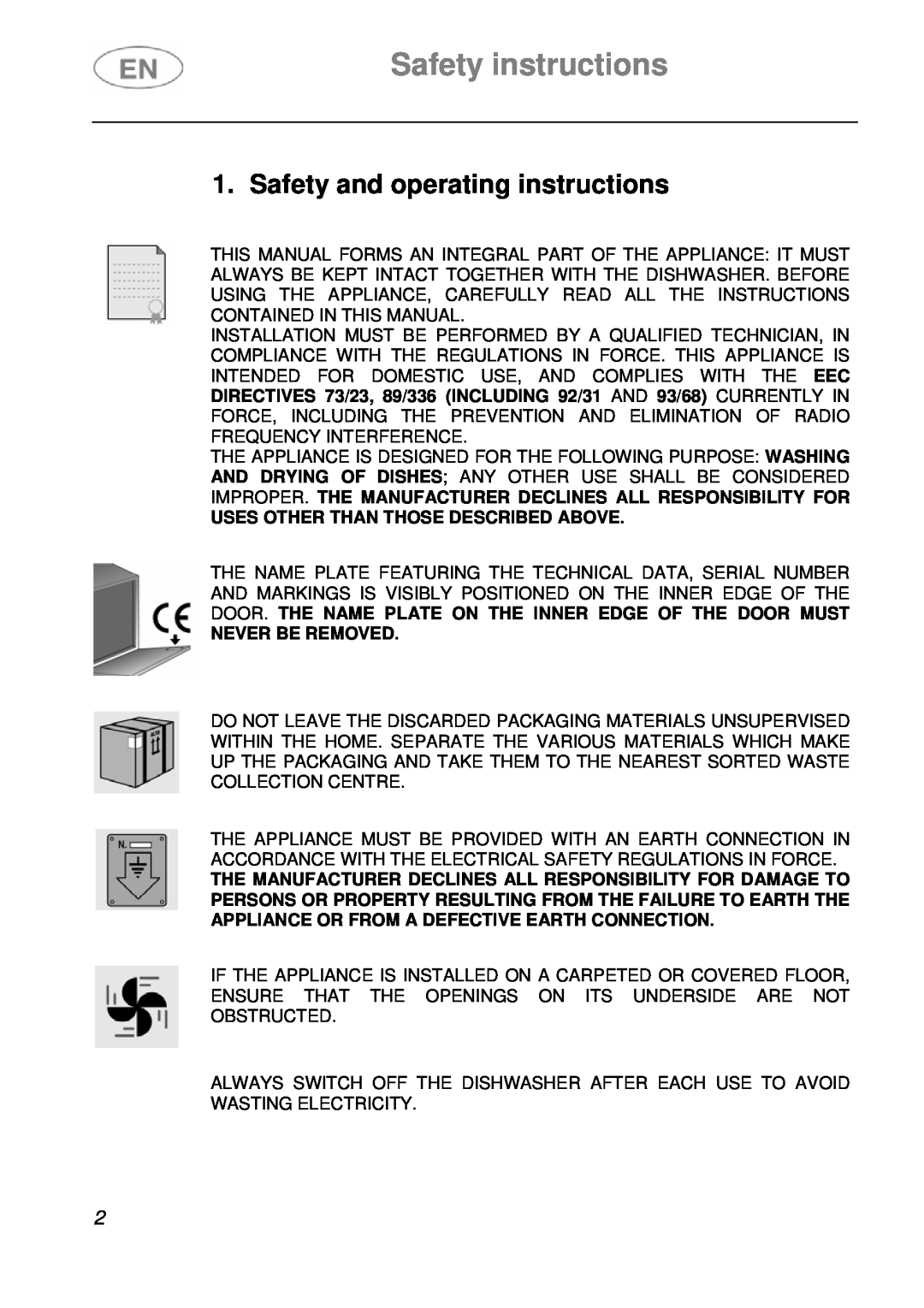 Smeg DF410BL1 instruction manual Safety instructions, Safety and operating instructions 