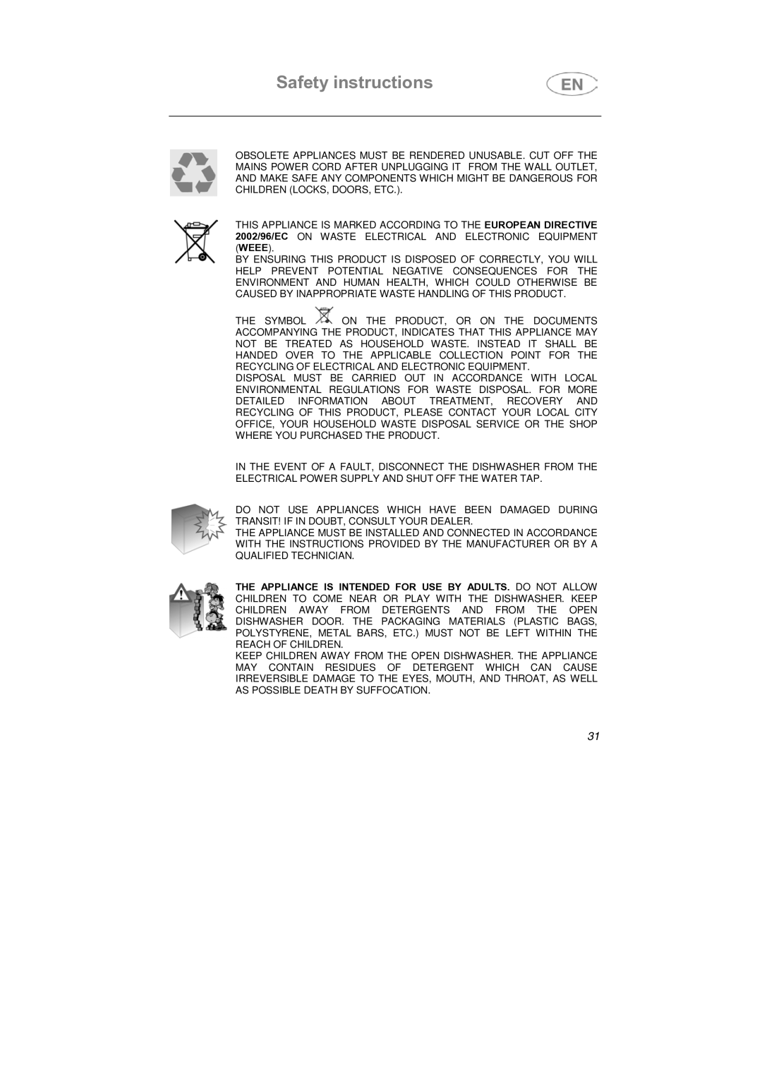 Smeg DF612SE7, DF612S7 manual Safety instructions 