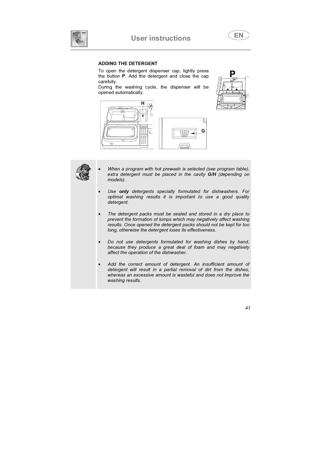 Smeg DF612S7, DF612SE7 manual Adding the Detergent 