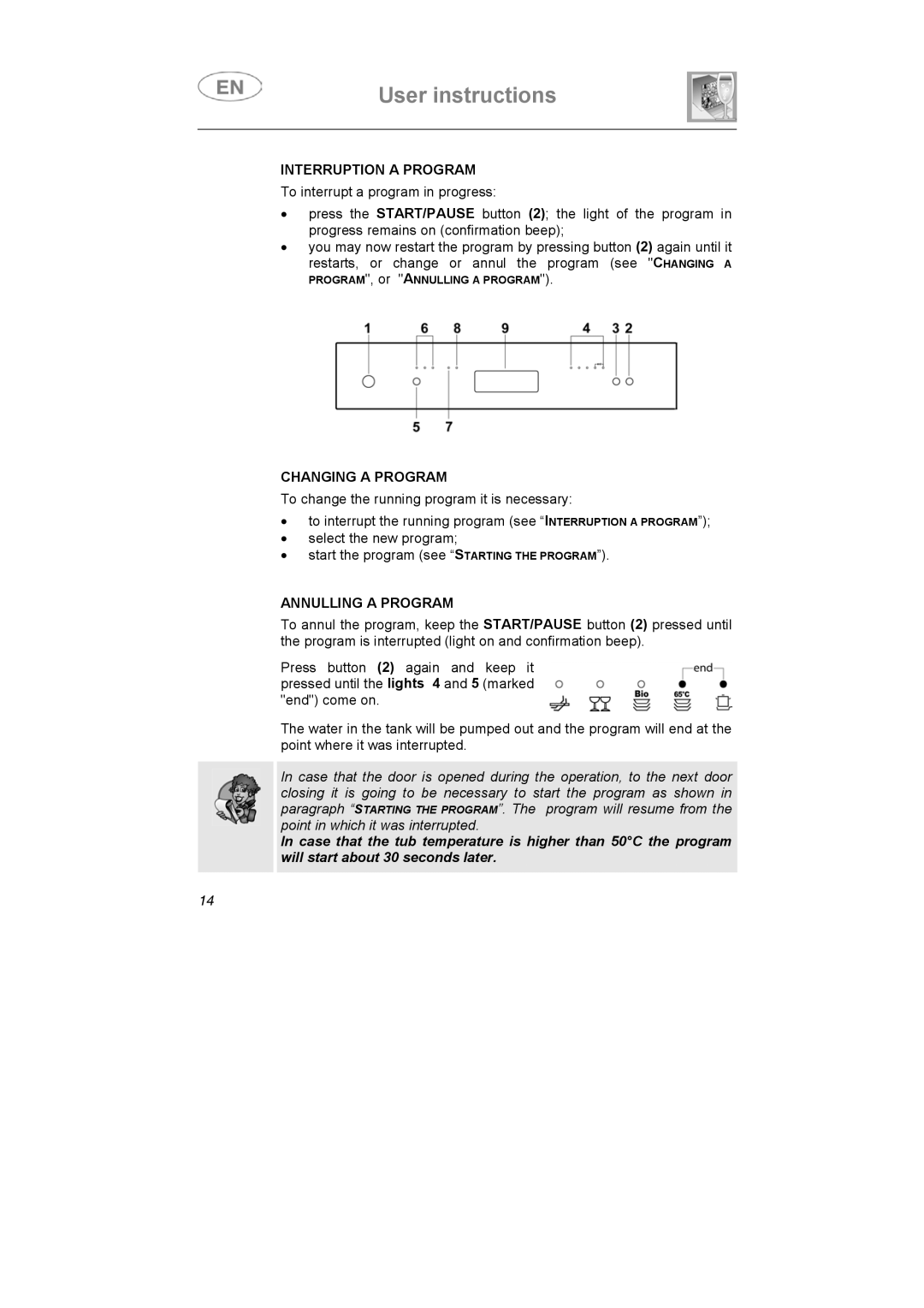 Smeg DF614BE, DF614FAS7 instruction manual Interruption a Program, Changing a Program, Annulling a Program 