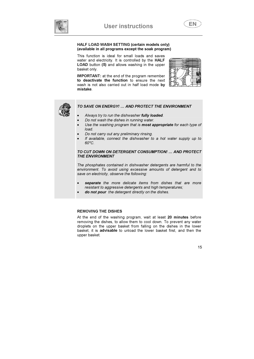 Smeg DF614FAS7, DF614BE instruction manual To Save on ENERGY! … and Protect the Environment, Removing the Dishes 