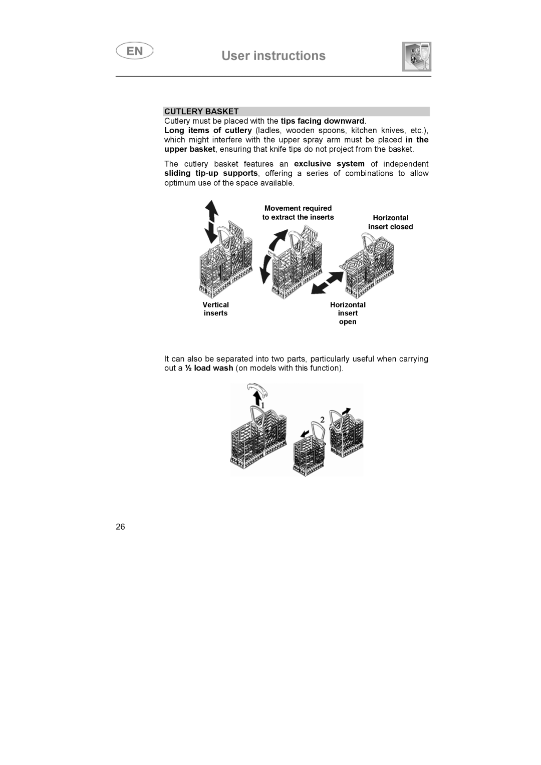 Smeg DF614BE, DF614FAS7 instruction manual Cutlery Basket 