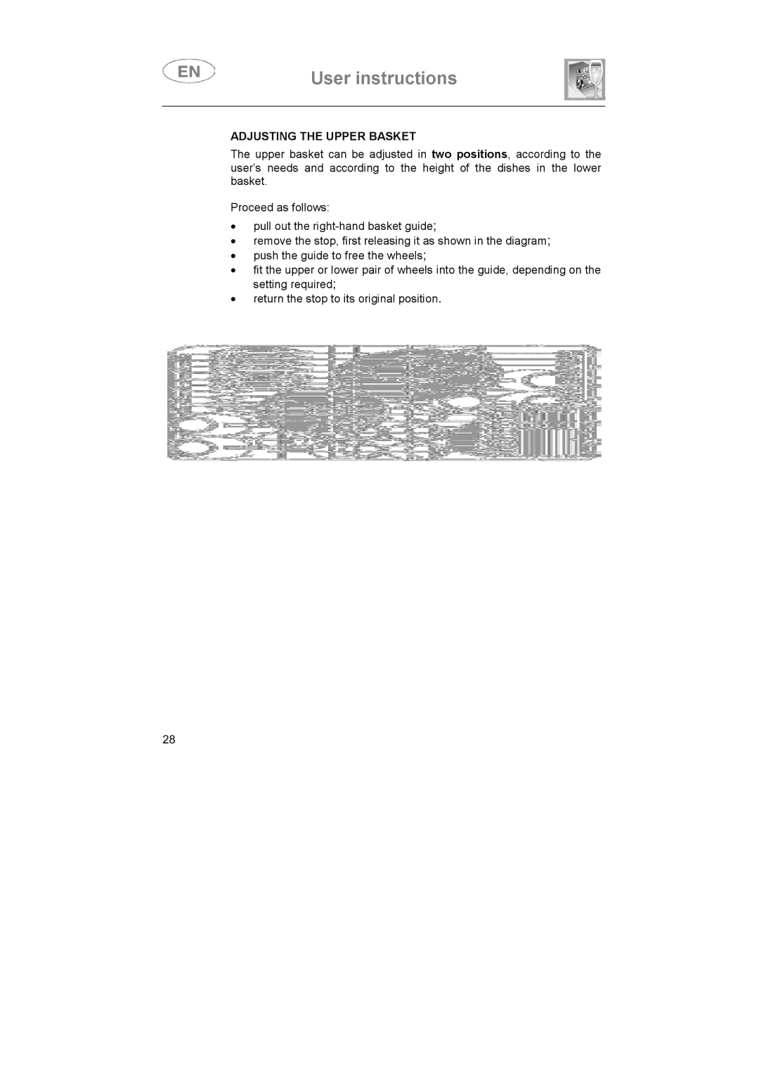 Smeg DF614BE, DF614FAS7 instruction manual Adjusting the Upper Basket 