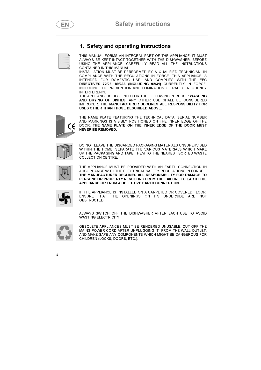 Smeg DF614BE, DF614FAS7 instruction manual Safety instructions, Safety and operating instructions 