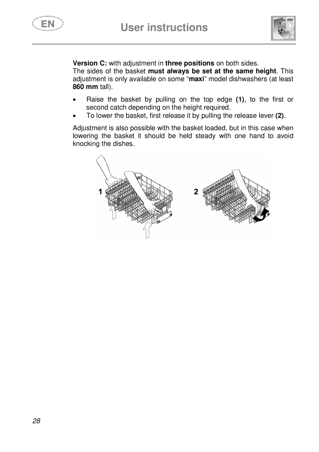 Smeg DFC612S, DFC612BK instruction manual Version C with adjustment in three positions on both sides 