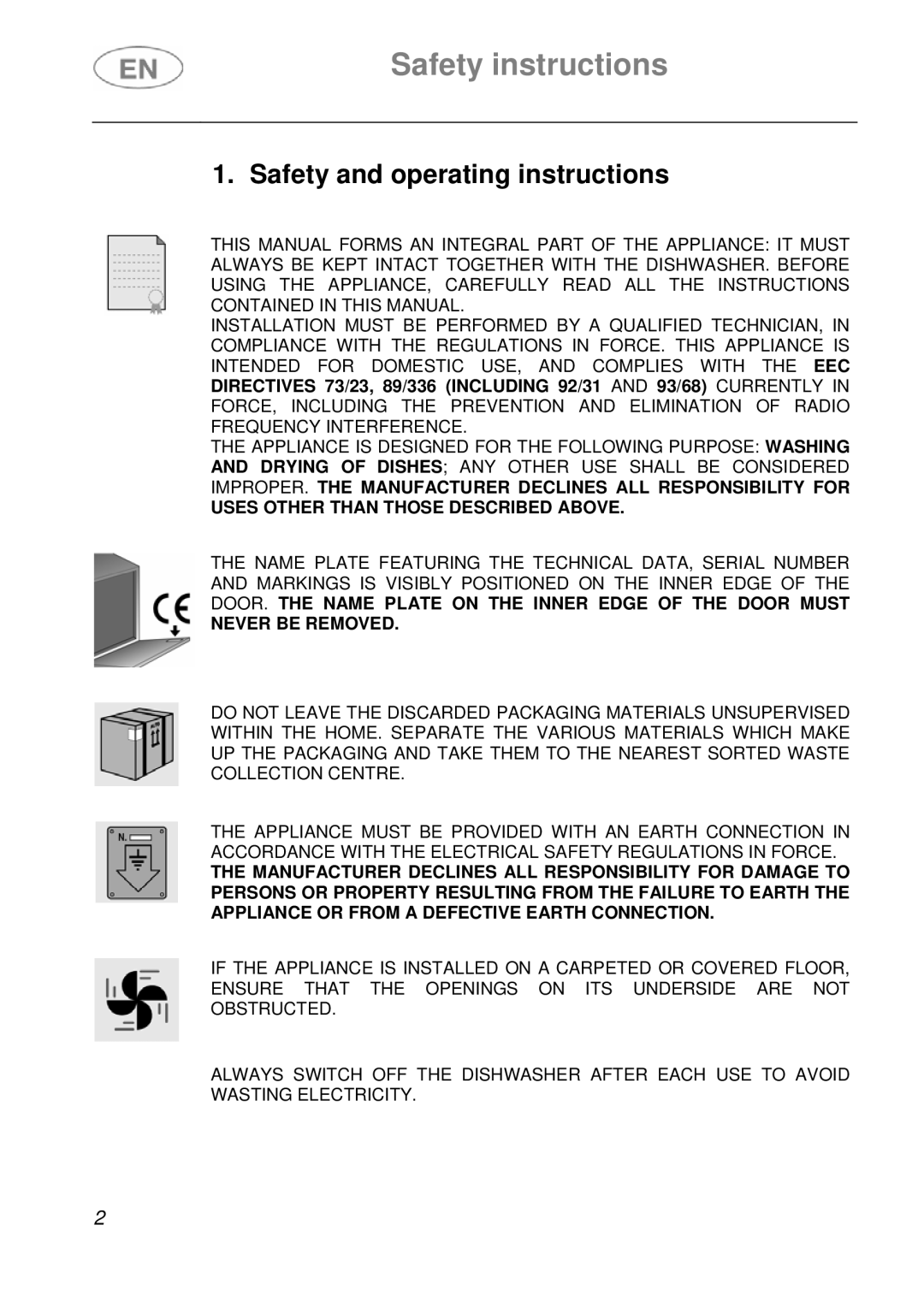 Smeg DFC612S, DFC612BK instruction manual Safety instructions, Safety and operating instructions 