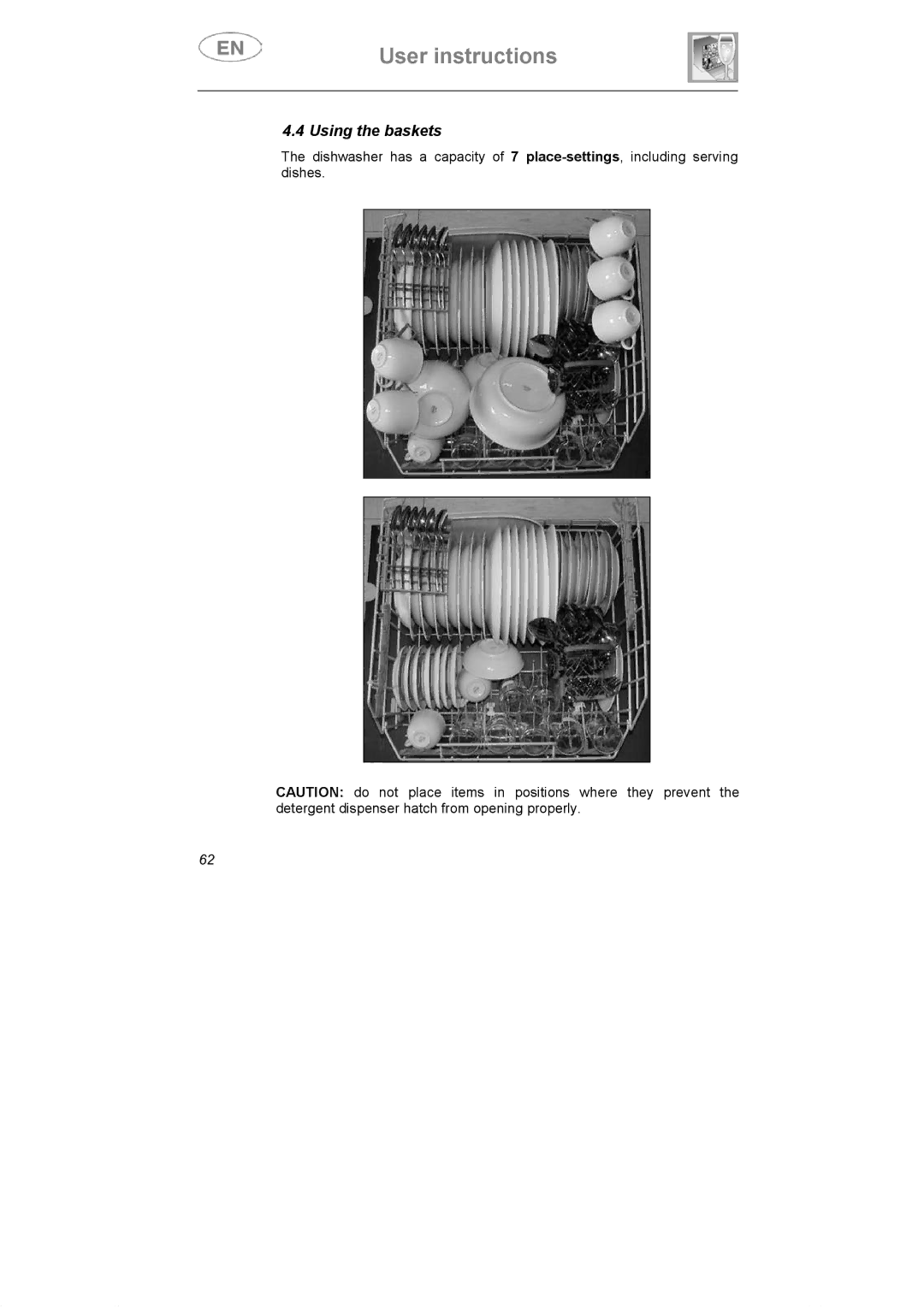 Smeg DI607 manual Using the baskets 