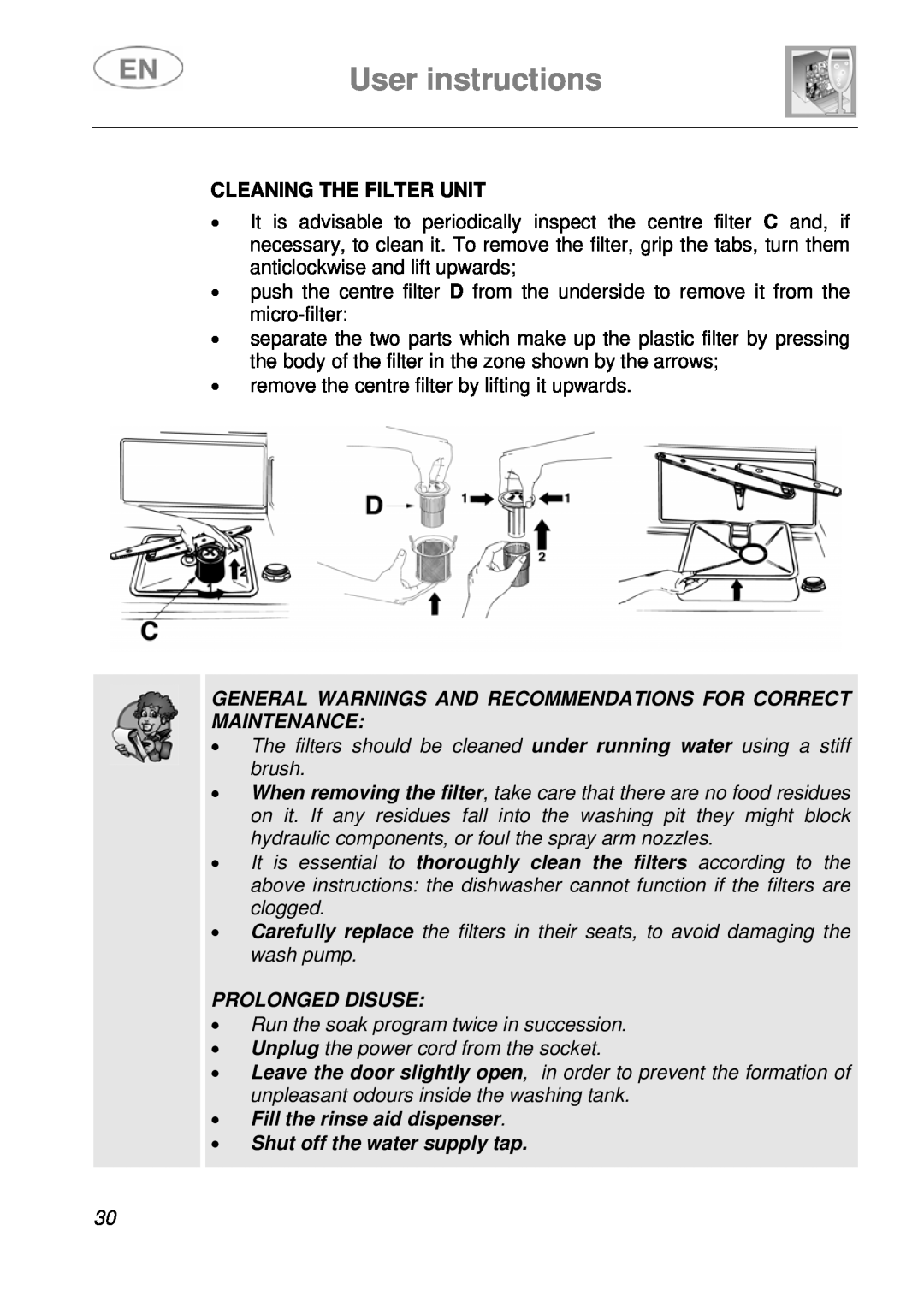 Smeg DI612A1 User instructions, Cleaning The Filter Unit, General Warnings And Recommendations For Correct Maintenance 