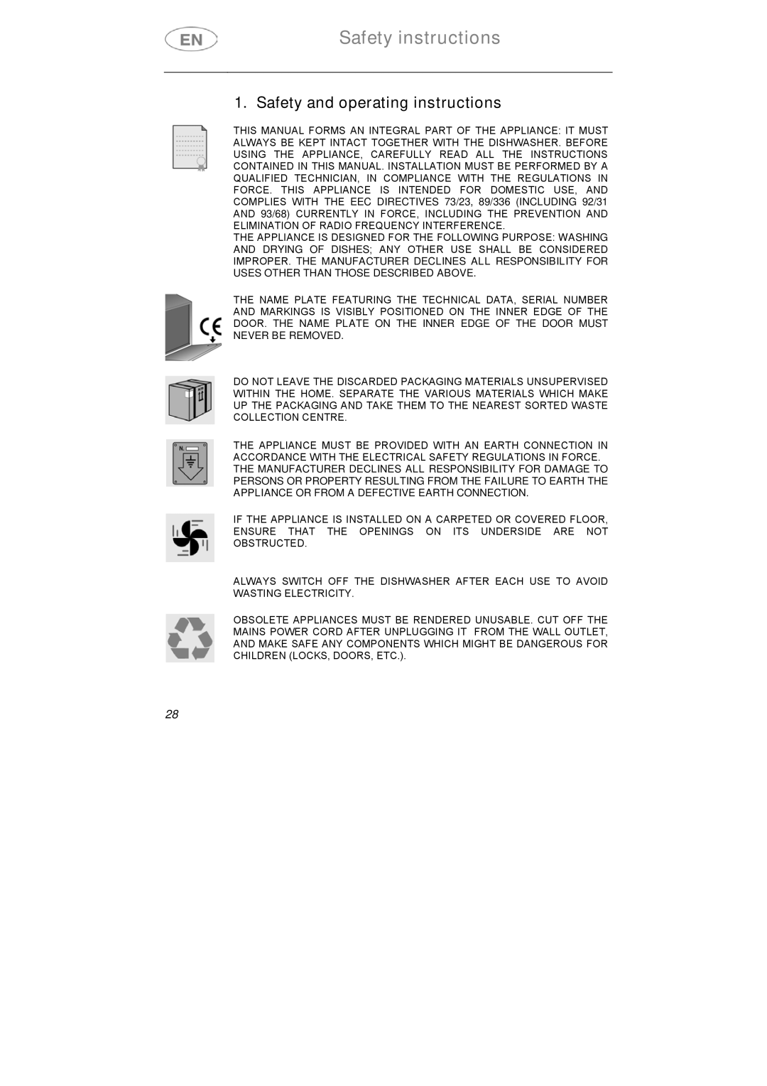 Smeg DI612CAH manual Safety instructions, Safety and operating instructions 