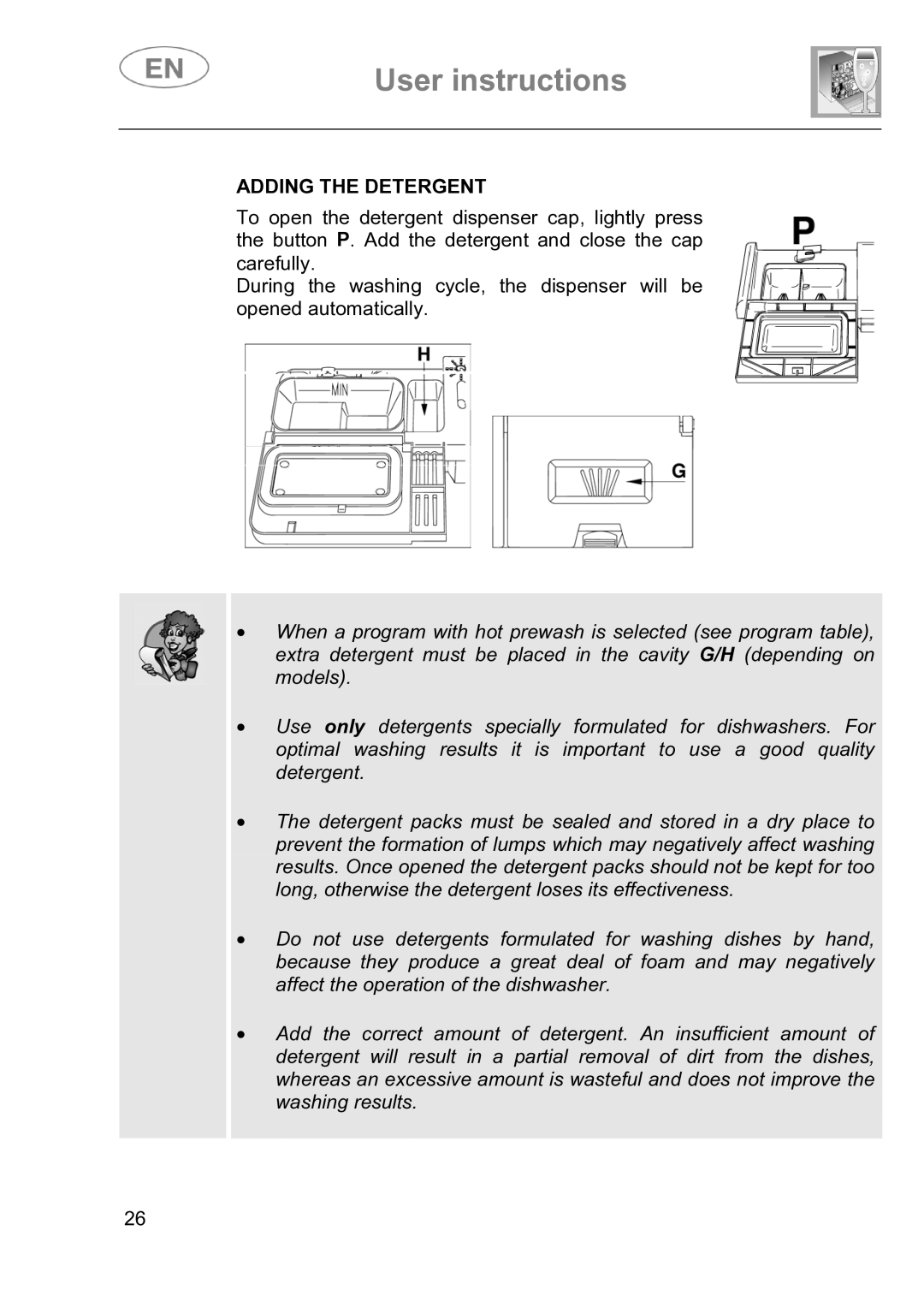 Smeg DI614H instruction manual Adding the Detergent 