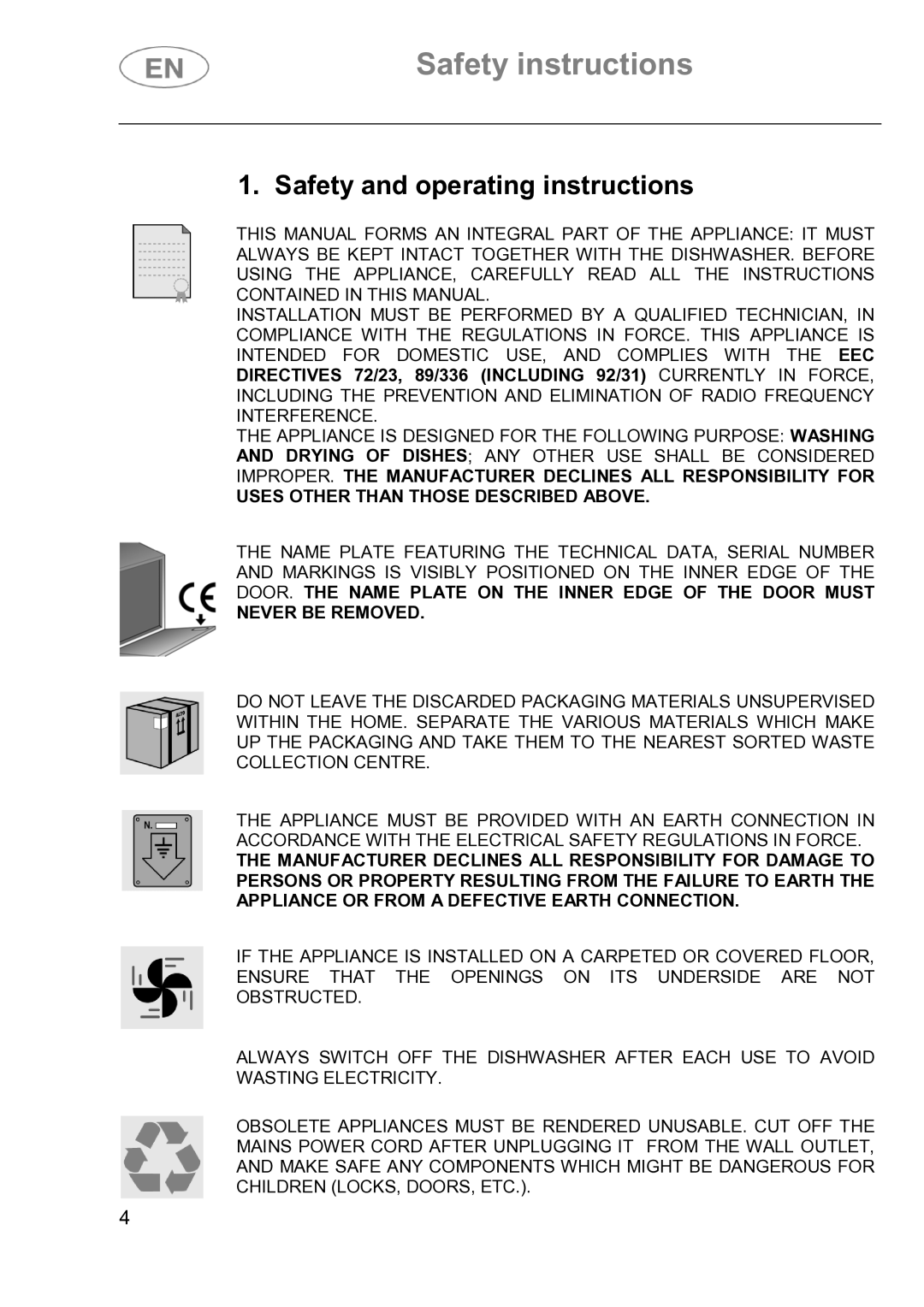 Smeg DI614H instruction manual Safety instructions 