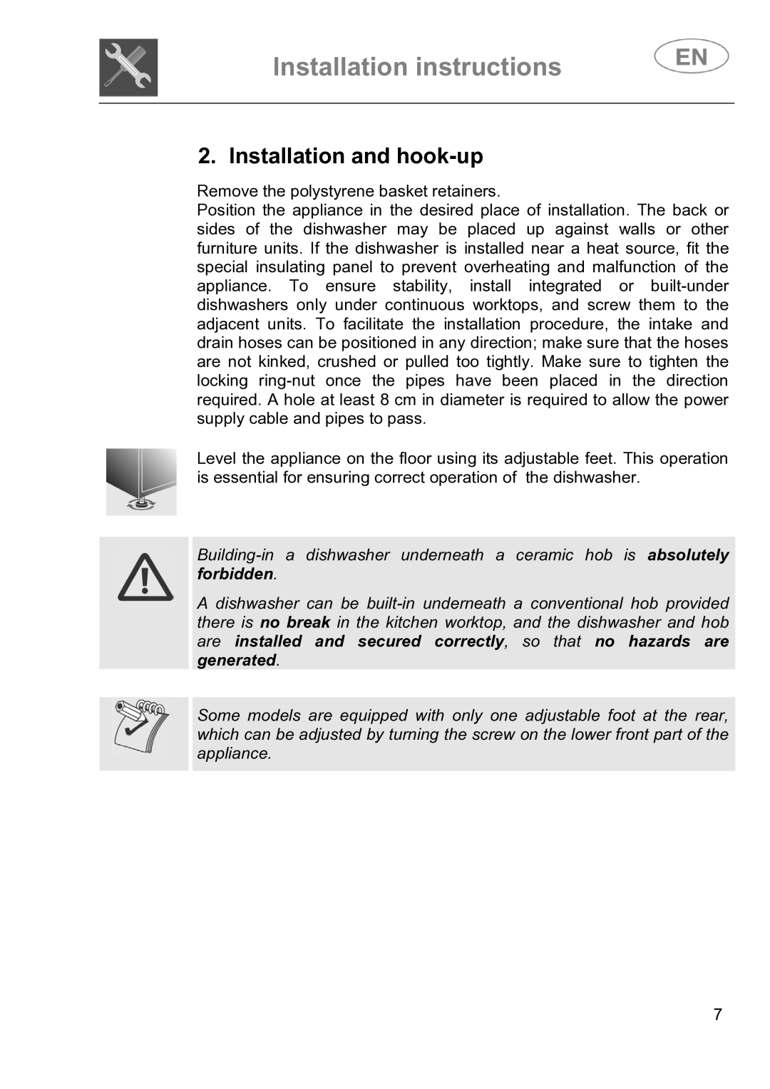 Smeg DI614H instruction manual Installation instructions 