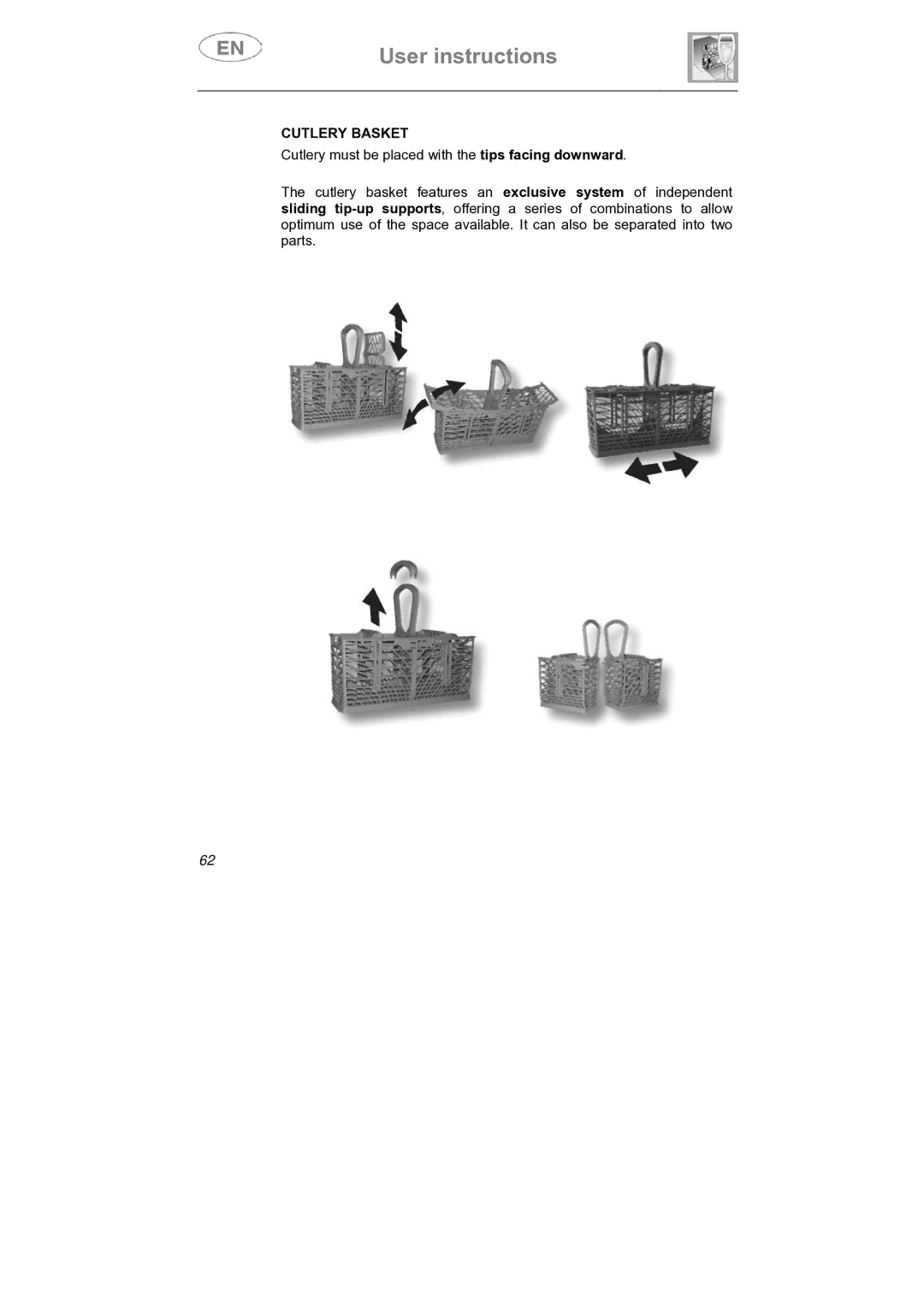 Smeg DI912 instruction manual Cutlery Basket 