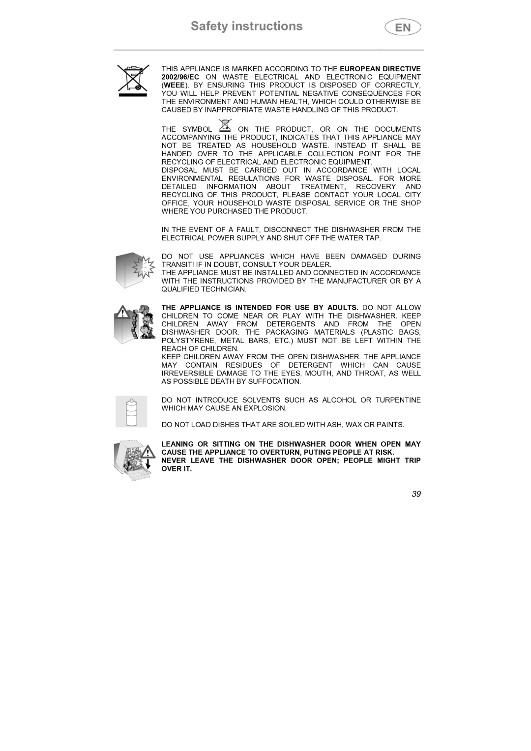 Smeg DI912 instruction manual Safety instructions 