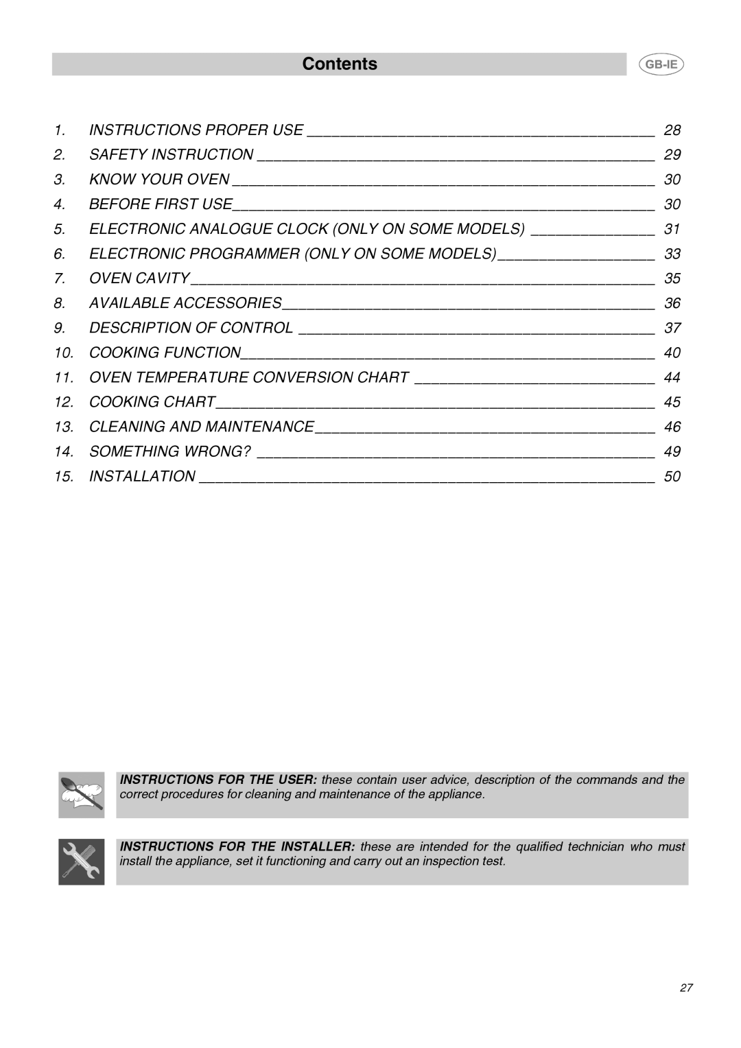 Smeg DO10PSS-5 manual Contents 