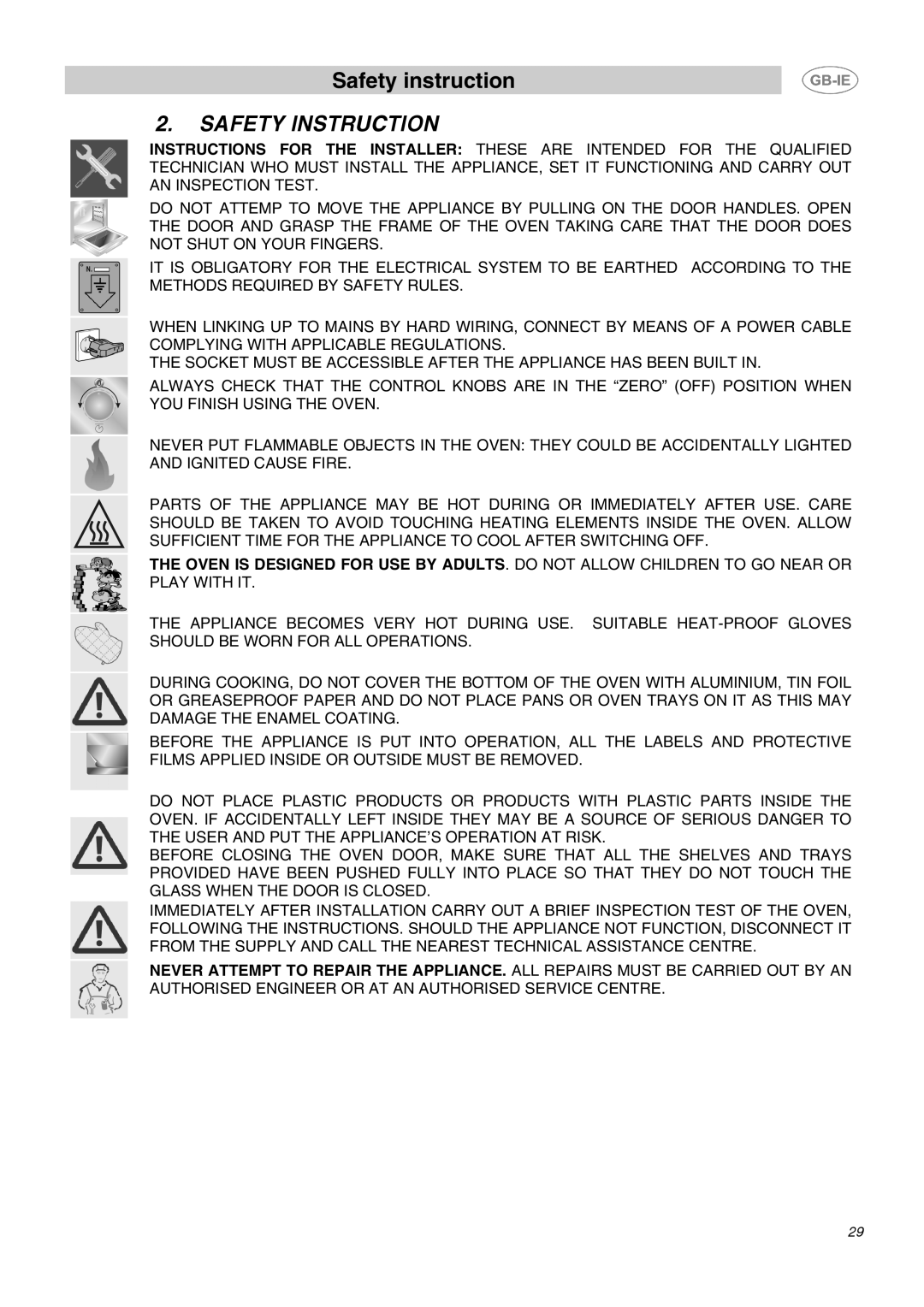 Smeg DO10PSS-5 manual Safety Instruction 