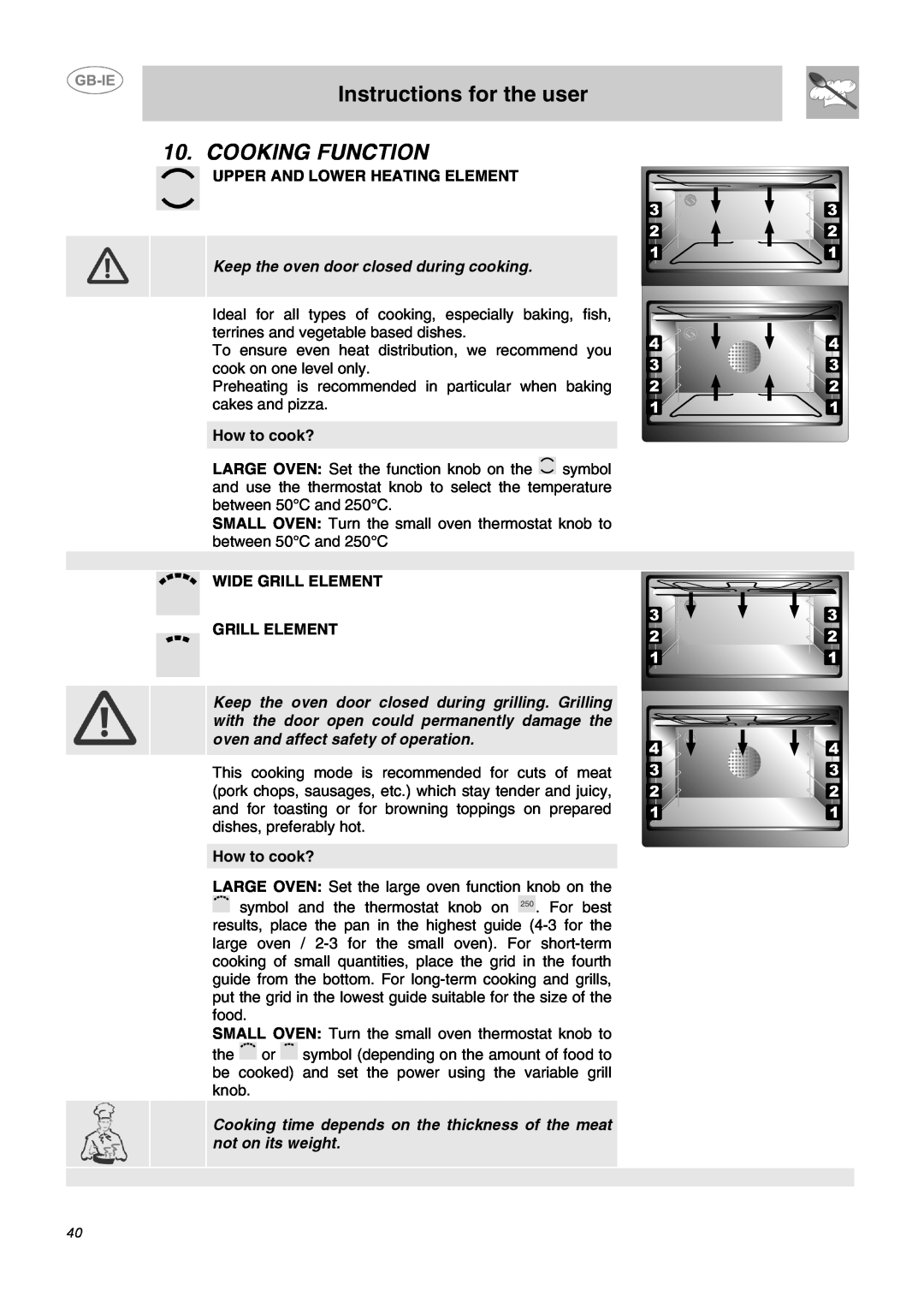 Smeg DO10PSS-5 manual Cooking Function, Instructions for the user, Upper And Lower Heating Element, How to cook? 