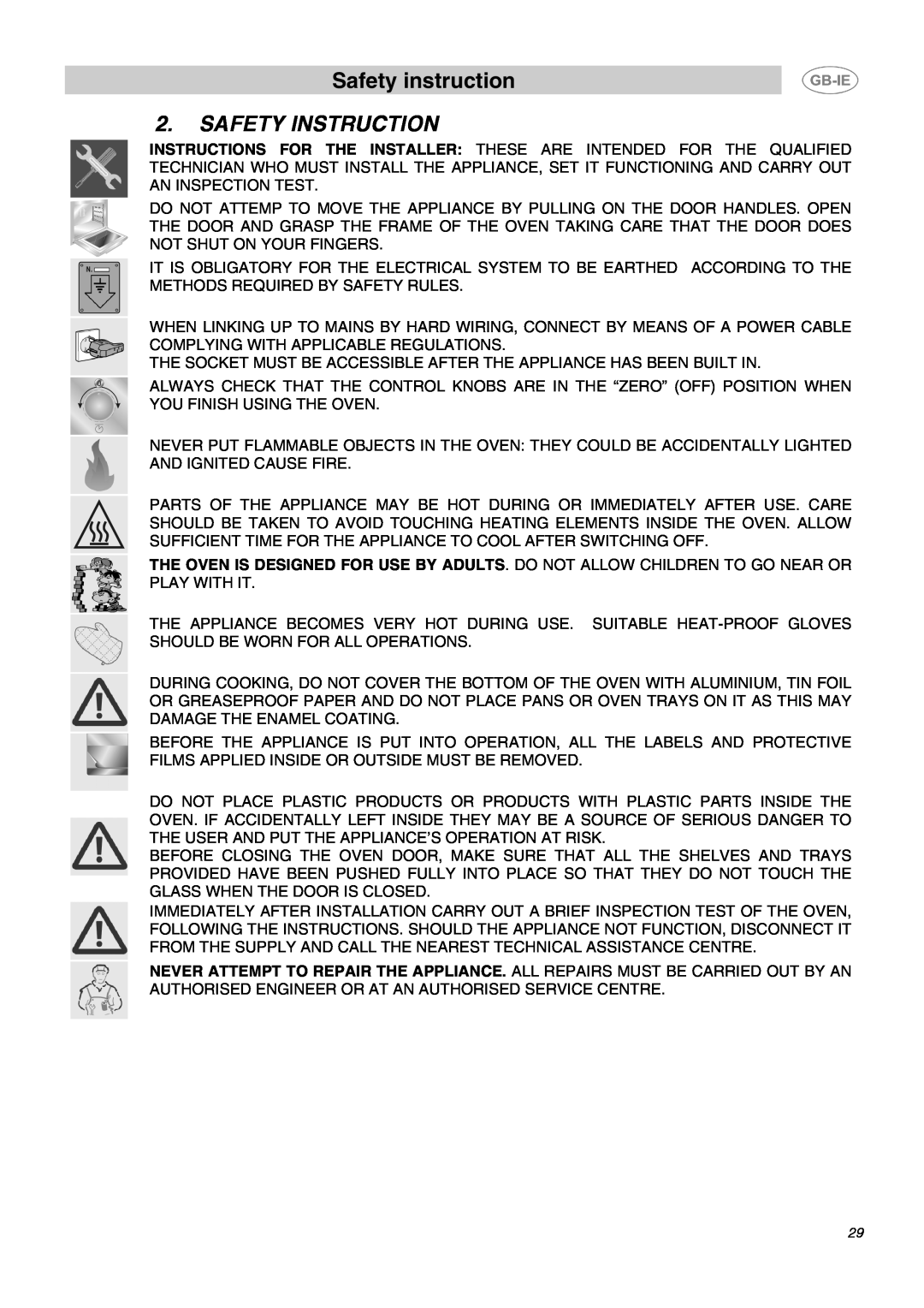 Smeg DO10PSS-5 manual Safety instruction, Safety Instruction 