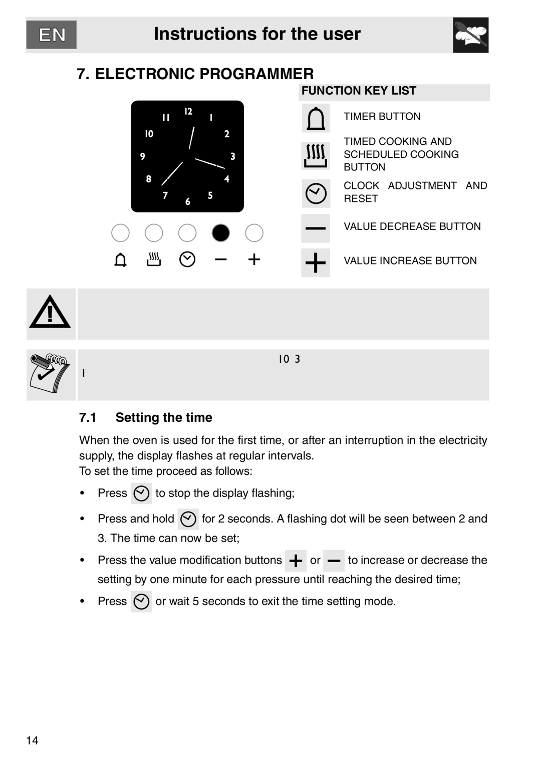 Smeg smeg Double Oven, DOSCA36X-8 installation instructions Electronic Programmer, Setting the time, Function KEY List 