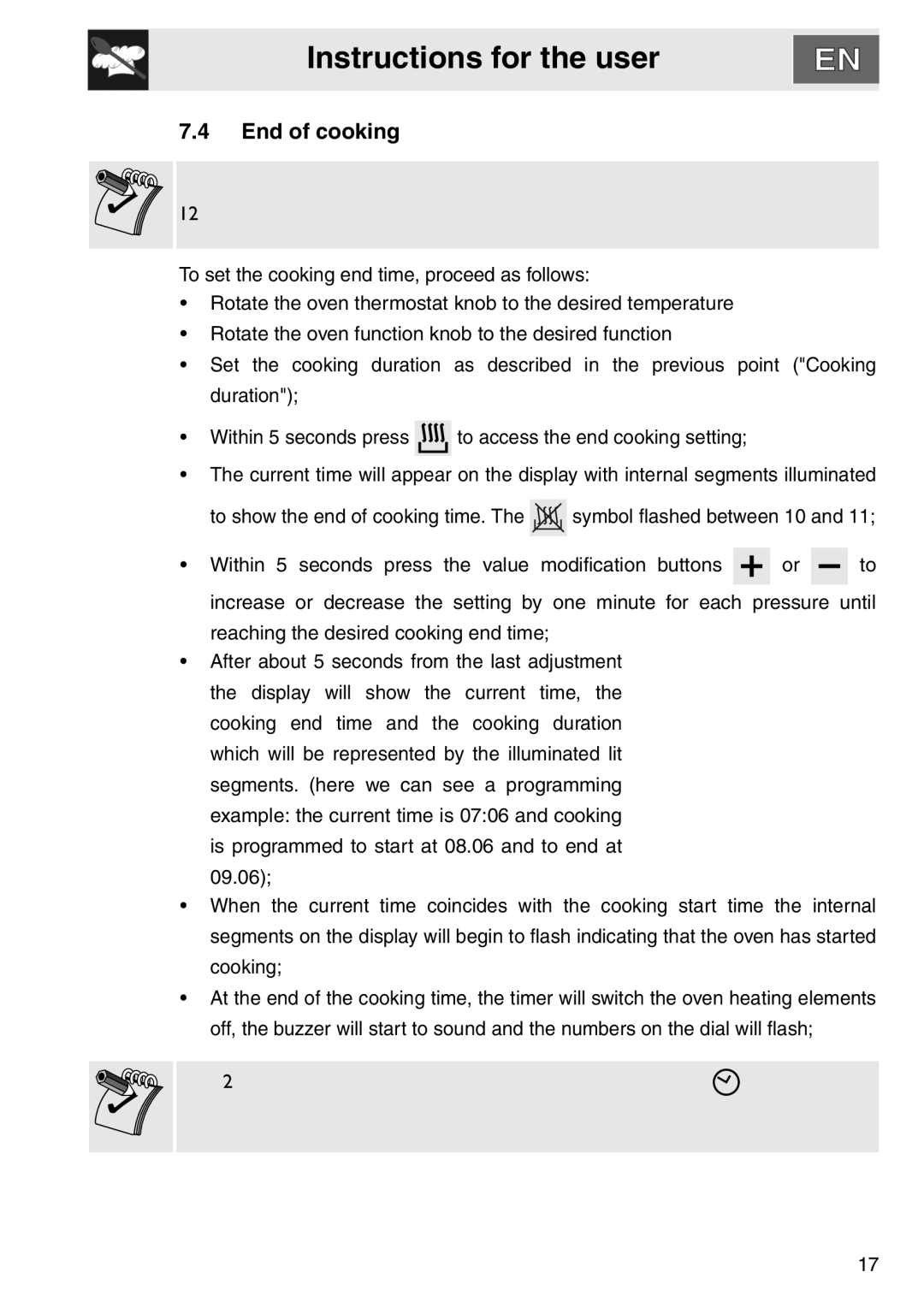 Smeg DOSCA36X-8, smeg Double Oven installation instructions End of cooking 