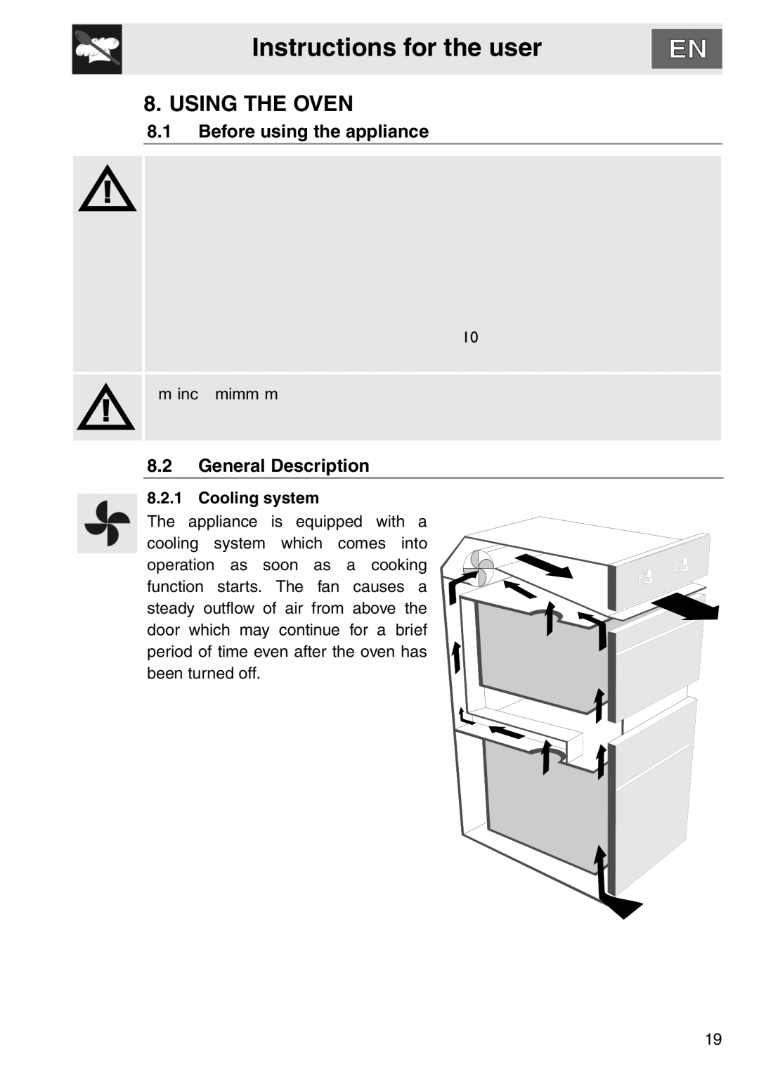 Smeg DOSCA36X-8, smeg Double Oven Using the Oven, Before using the appliance, General Description, Cooling system 