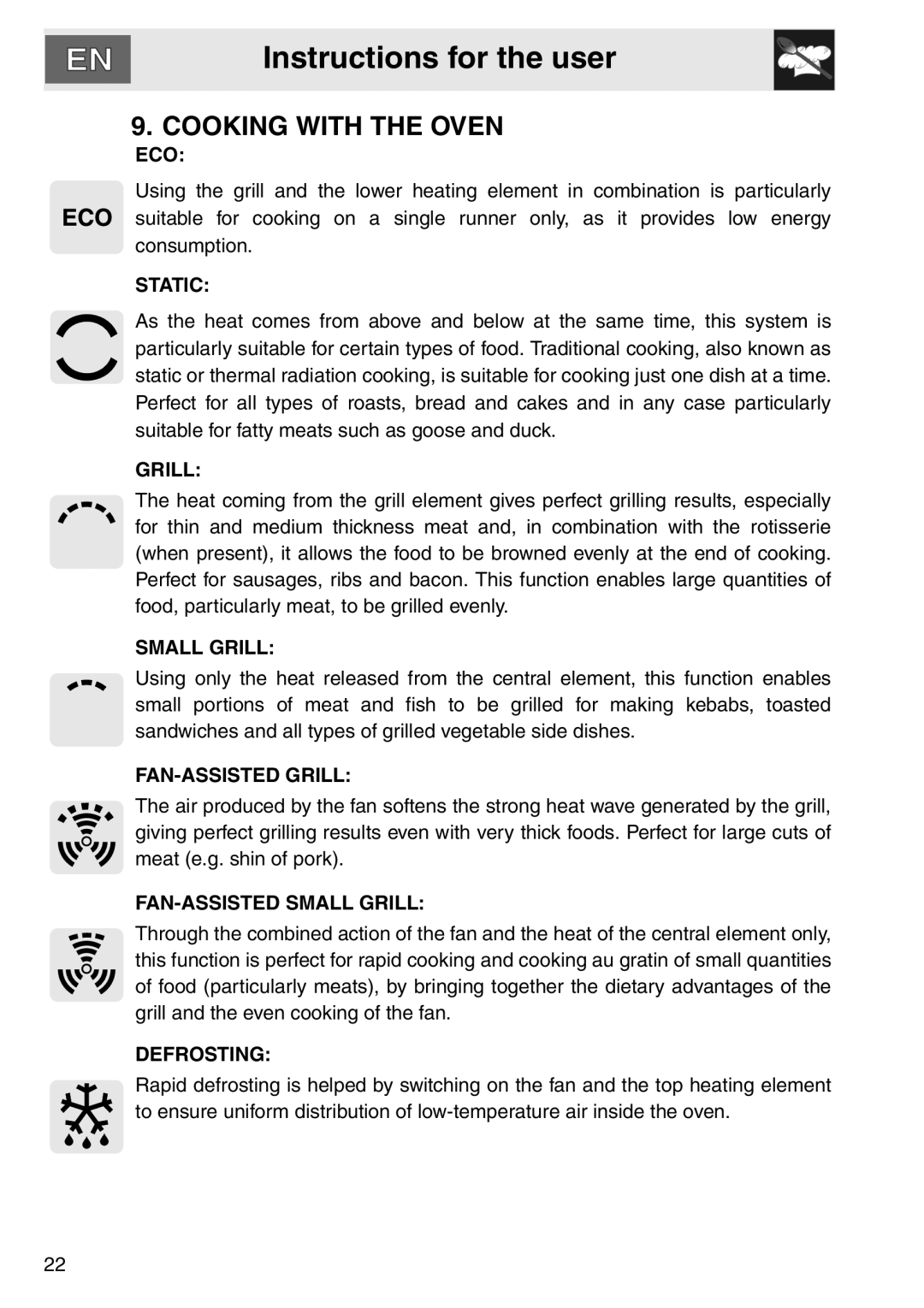 Smeg smeg Double Oven, DOSCA36X-8 installation instructions Cooking with the Oven 