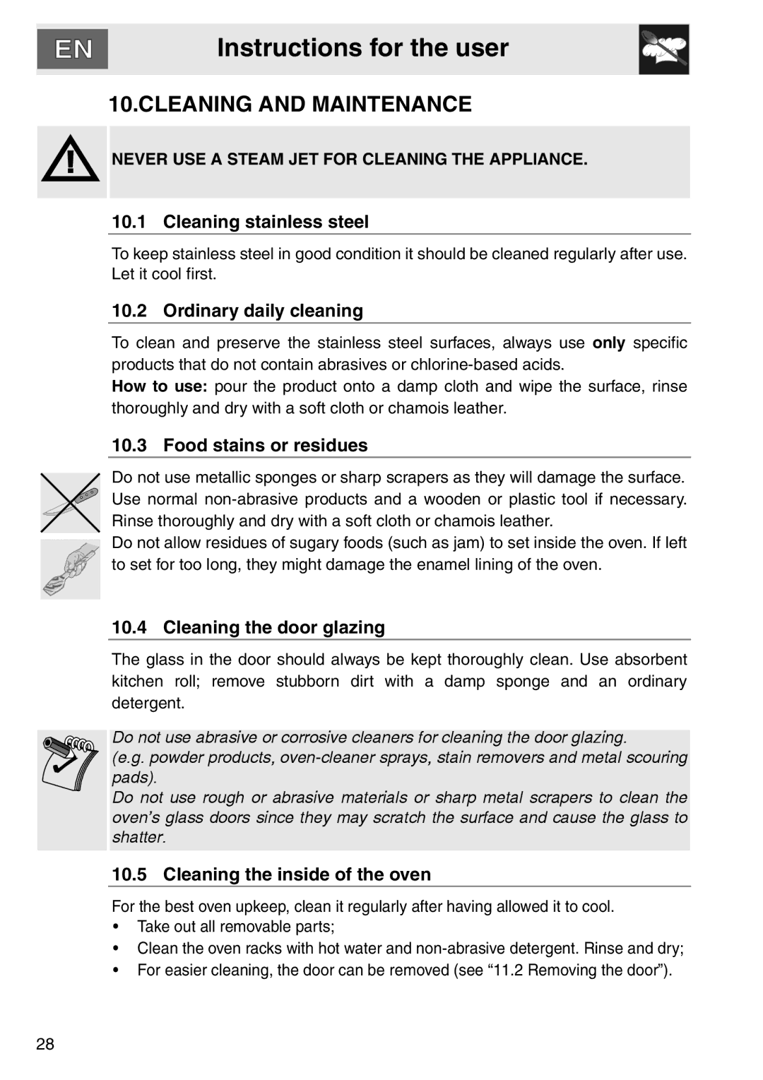 Smeg smeg Double Oven, DOSCA36X-8 installation instructions Cleaning and Maintenance 