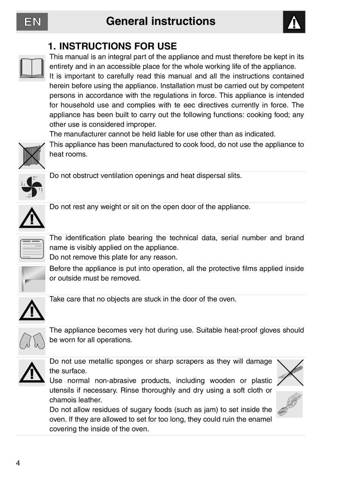 Smeg smeg Double Oven, DOSCA36X-8 installation instructions General instructions, Instructions for USE 