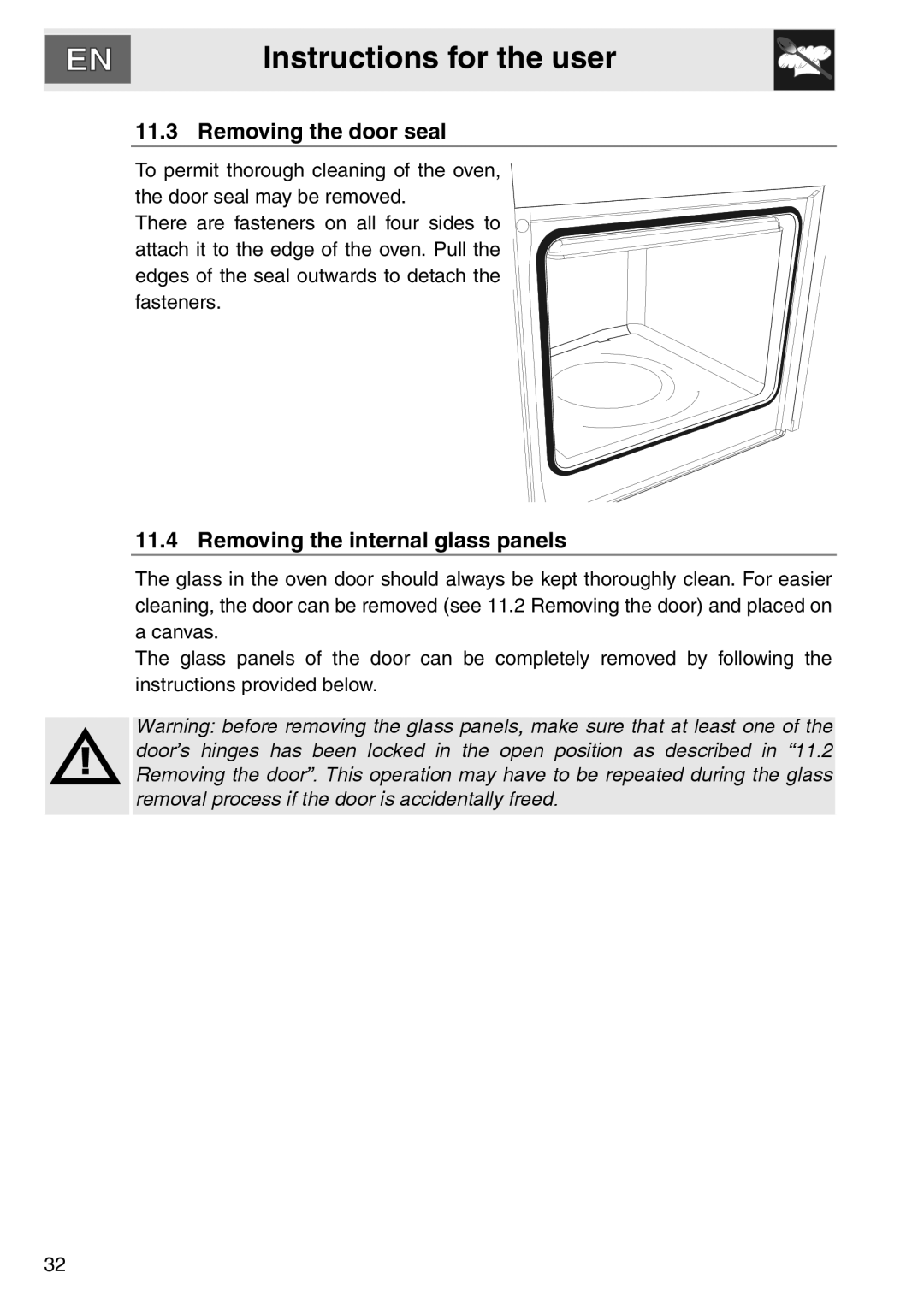 Smeg smeg Double Oven, DOSCA36X-8 installation instructions Removing the door seal, Removing the internal glass panels 