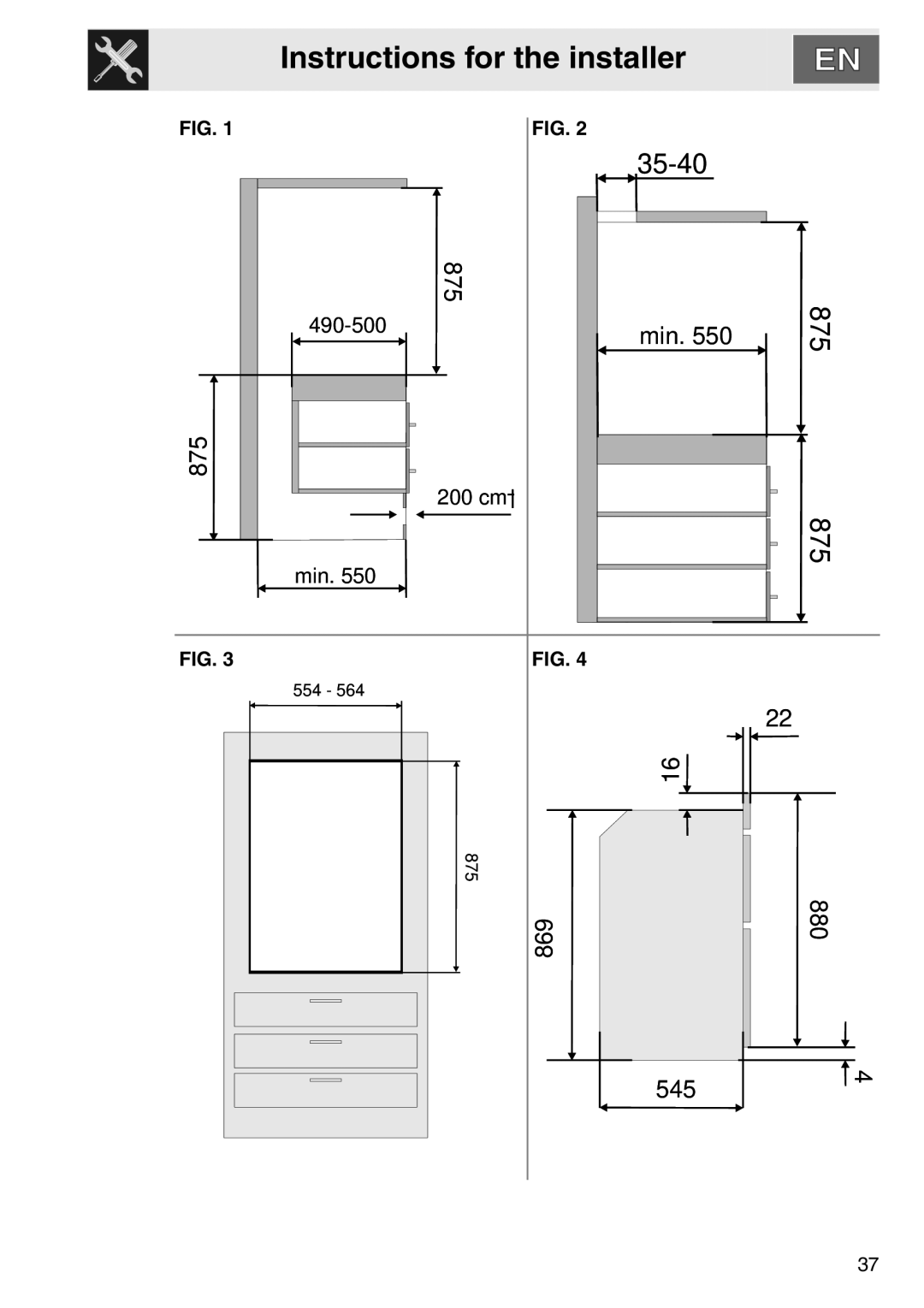 Smeg DOSCA36X-8, smeg Double Oven installation instructions 35-40 