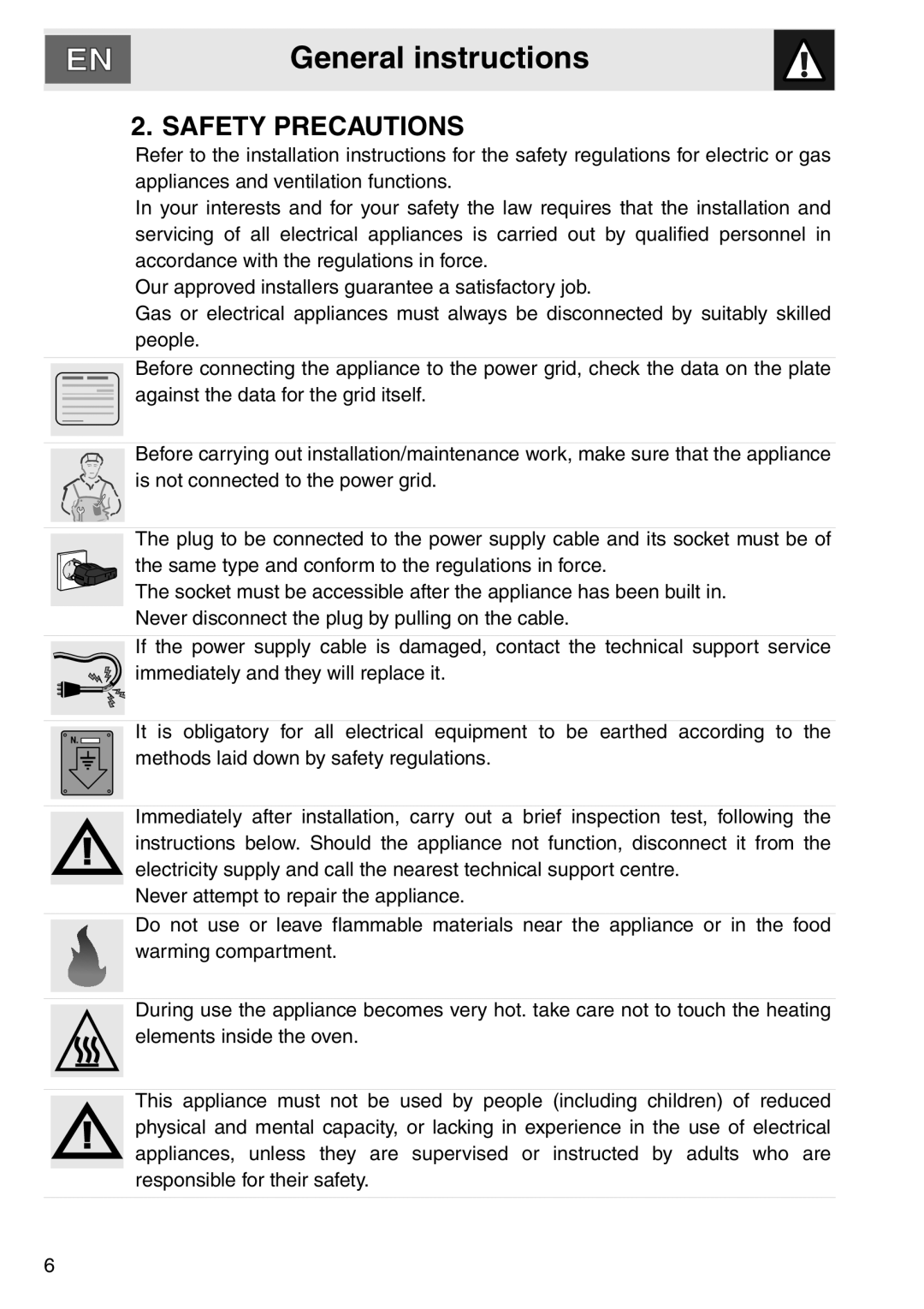 Smeg smeg Double Oven, DOSCA36X-8 installation instructions Safety Precautions 