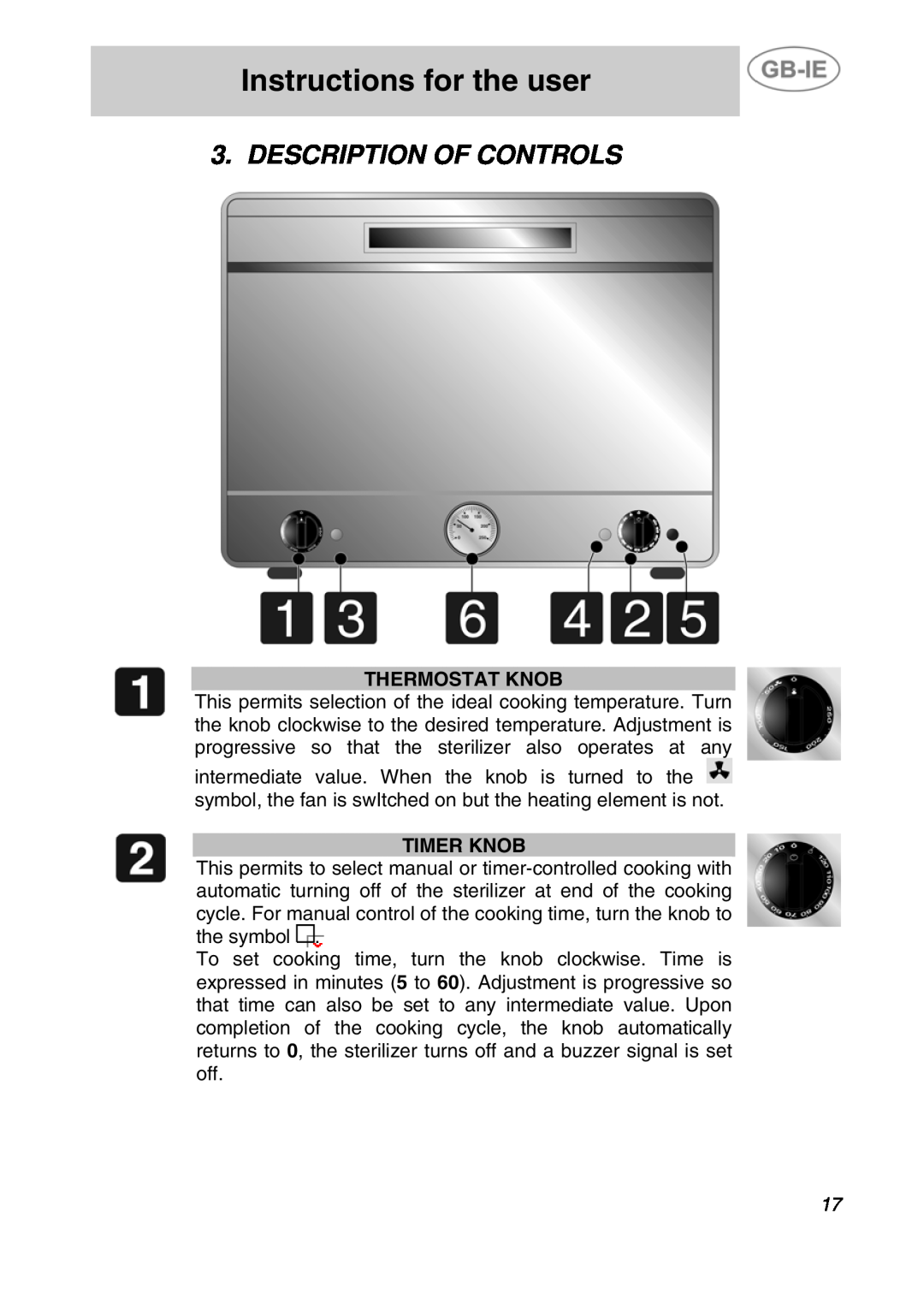 Smeg DRY50V manual Instructions for the user, Description Of Controls 