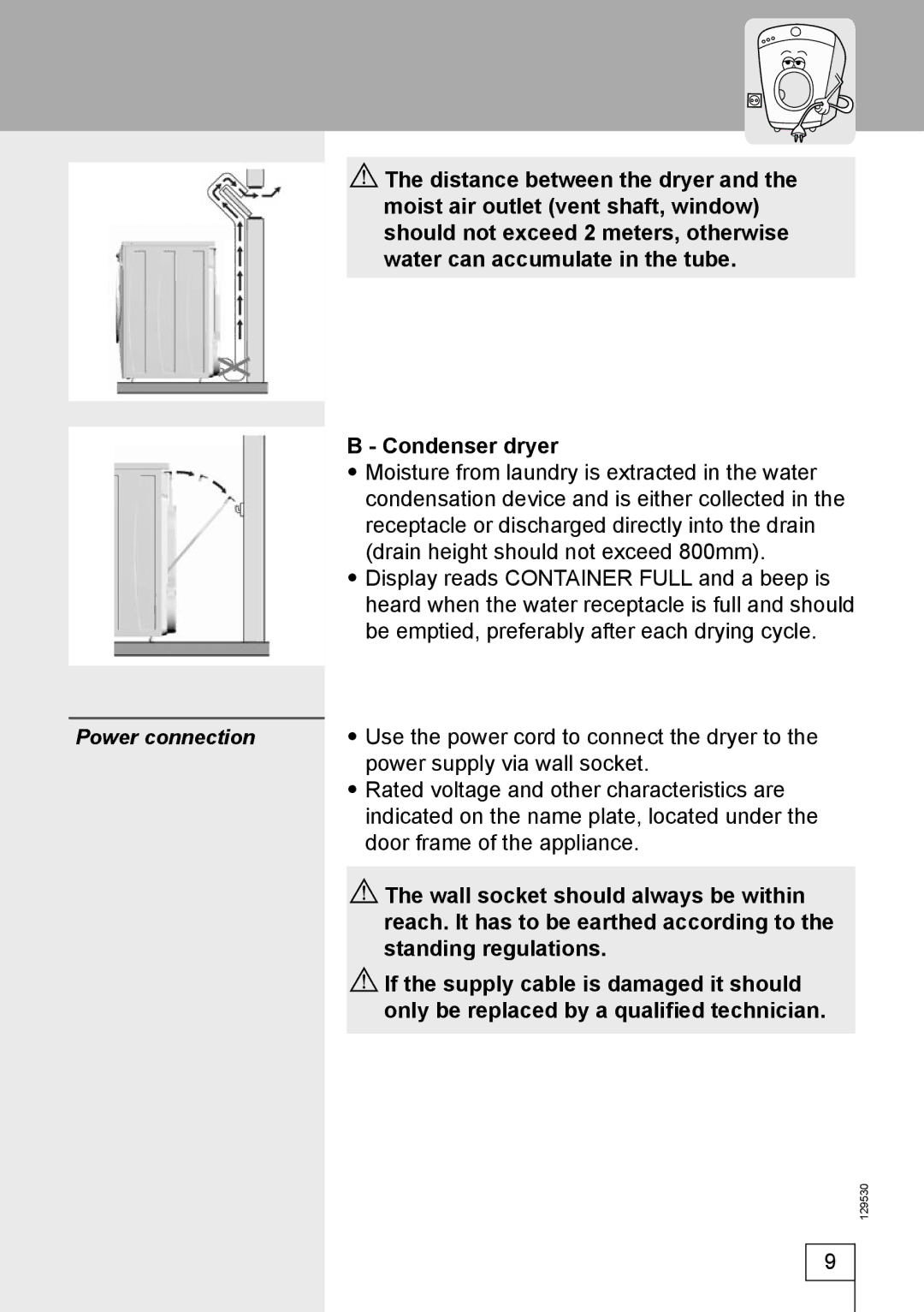 Smeg DRY63CS manual Power connection 