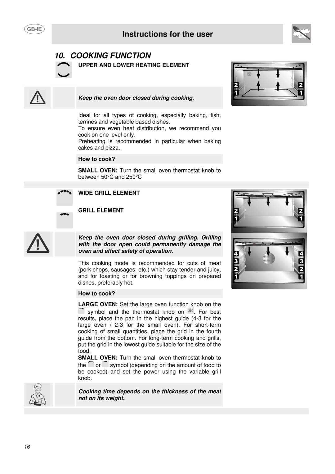 Smeg DUCO4SS manual Cooking Function, Upper and Lower Heating Element, How to cook?, Wide Grill Element 