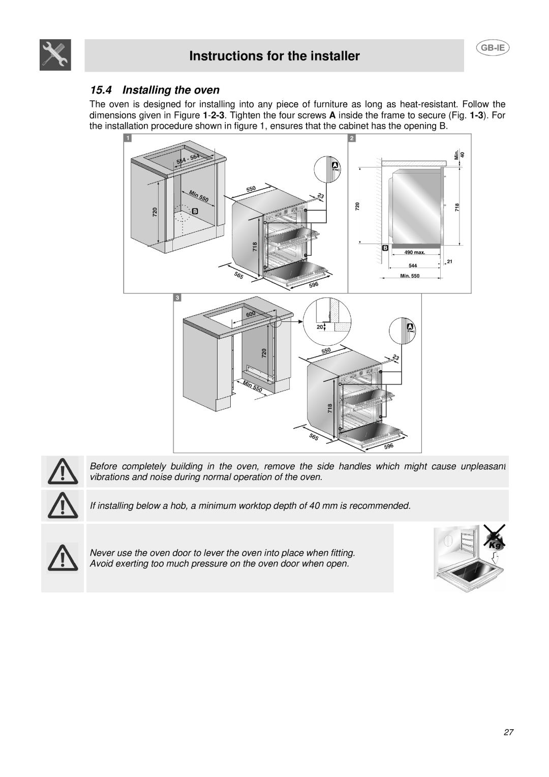 Smeg DUCO4SS manual Installing the oven 