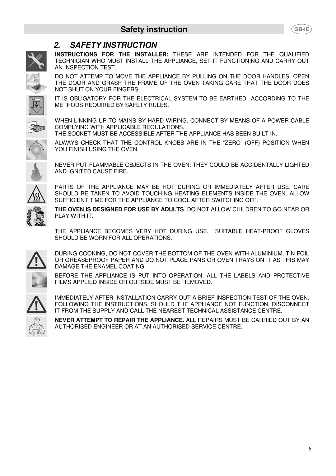 Smeg DUCO4SS manual Safety Instruction 