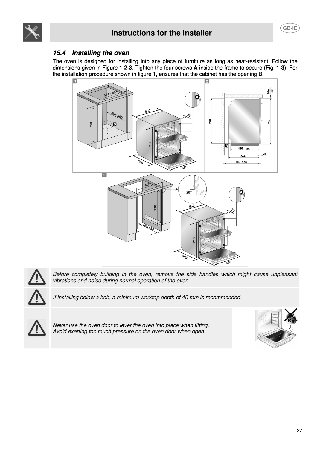Smeg DUCO4SS manual Installing the oven, Instructions for the installer 