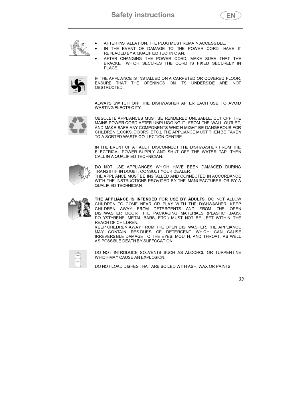 Smeg DW1410 instruction manual Safety instructions 