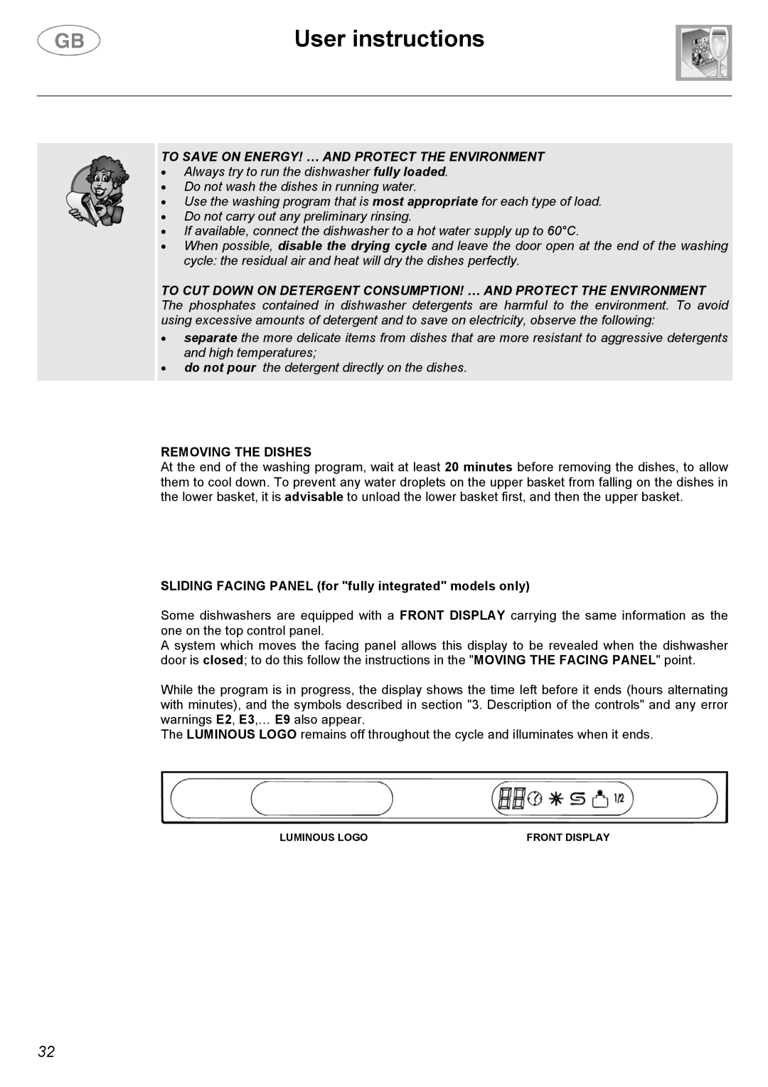 Smeg DW612ST instruction manual Removing the Dishes, Sliding Facing Panel for fully integrated models only 