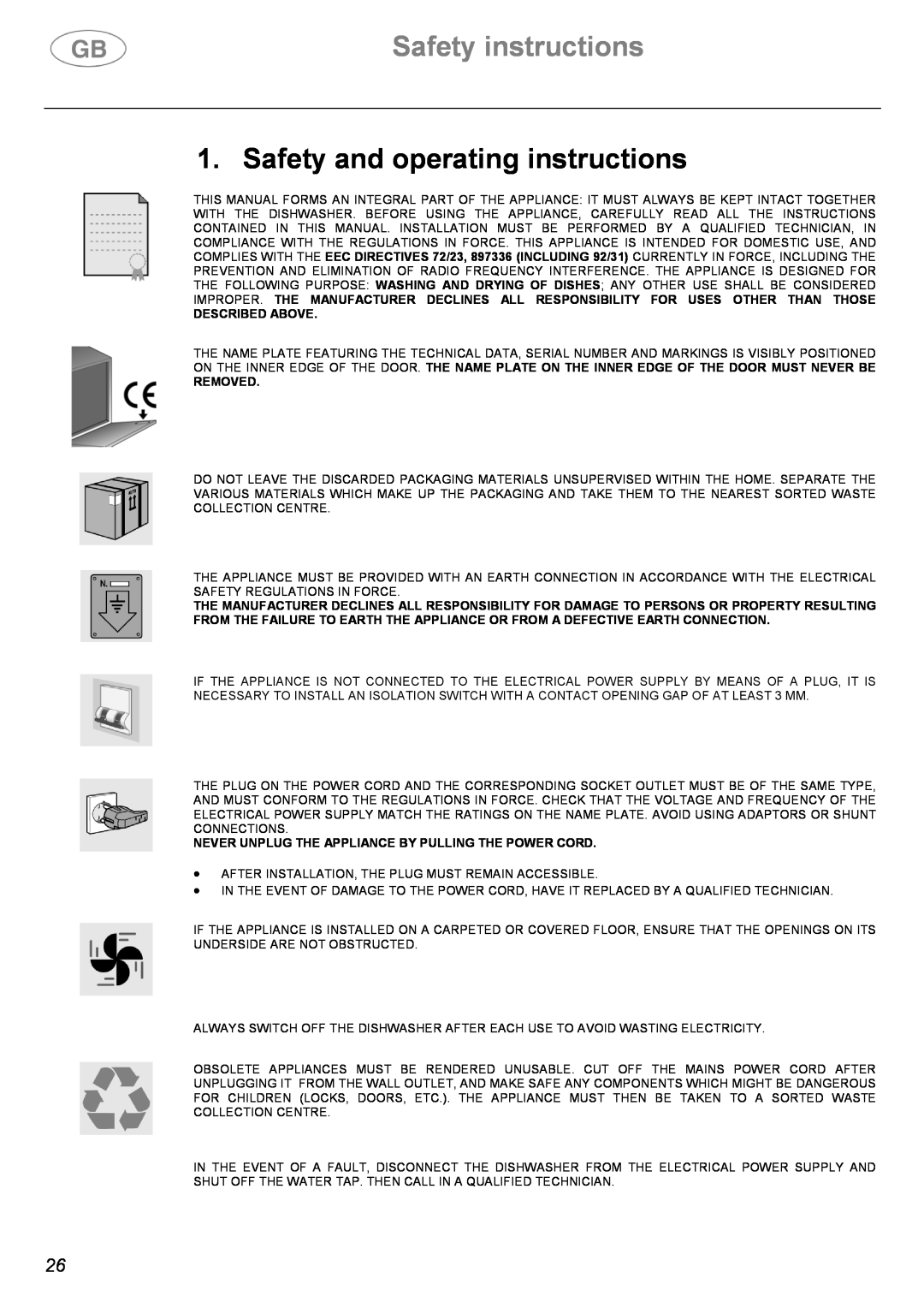 Smeg DW612ST instruction manual Safety instructions, Safety and operating instructions, Described Above, Removed 