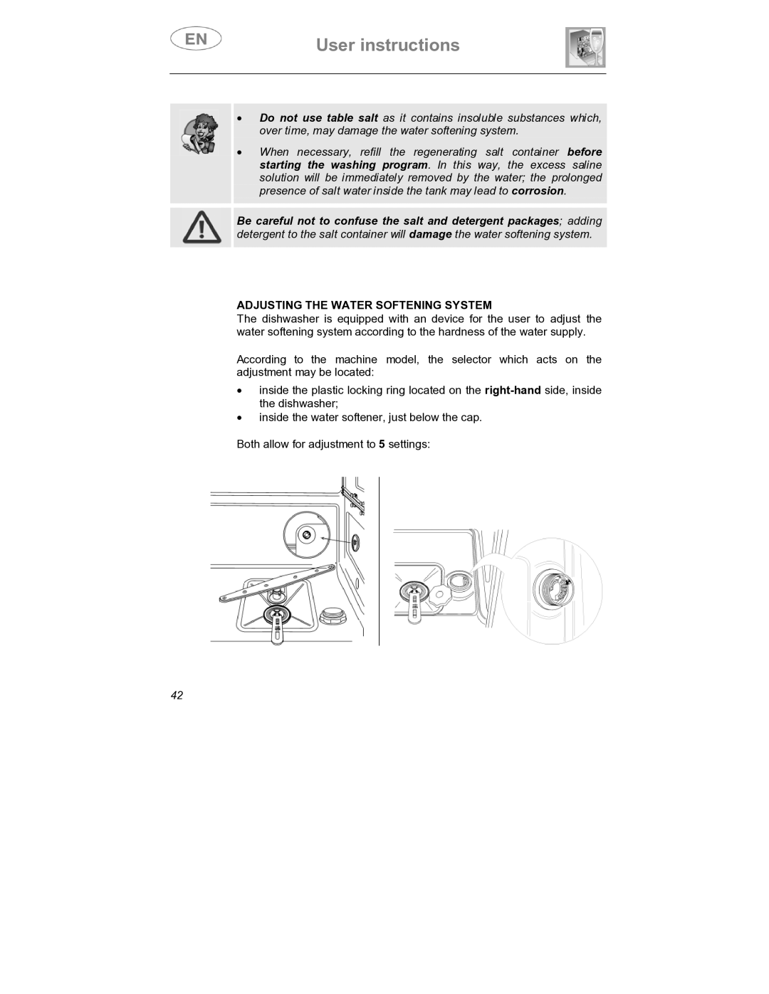 Smeg DWD409SS, DWD409WH instruction manual Adjusting the Water Softening System 