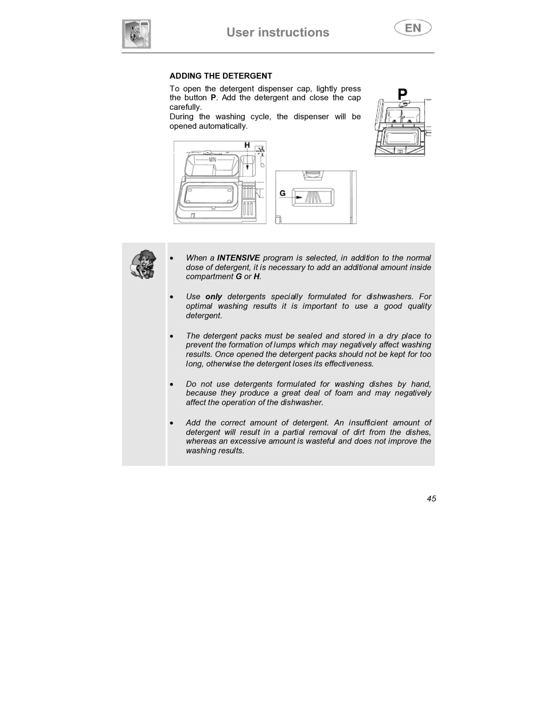 Smeg DWD409WH, DWD409SS instruction manual Adding the Detergent 