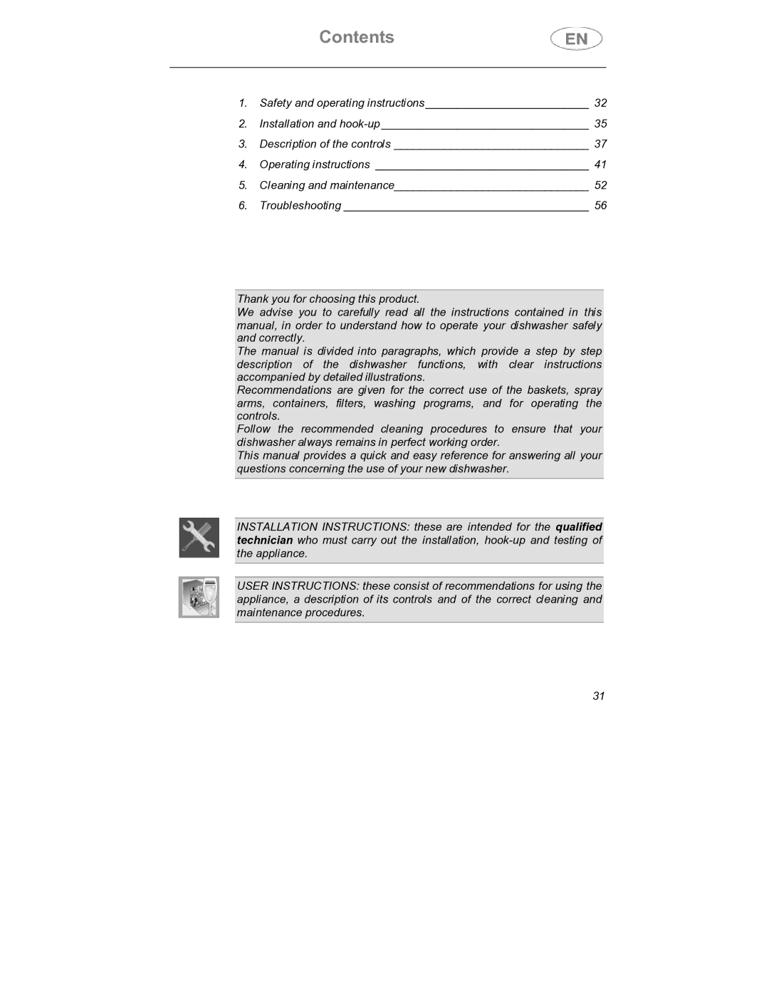 Smeg DWD409SS, DWD409WH instruction manual Contents 