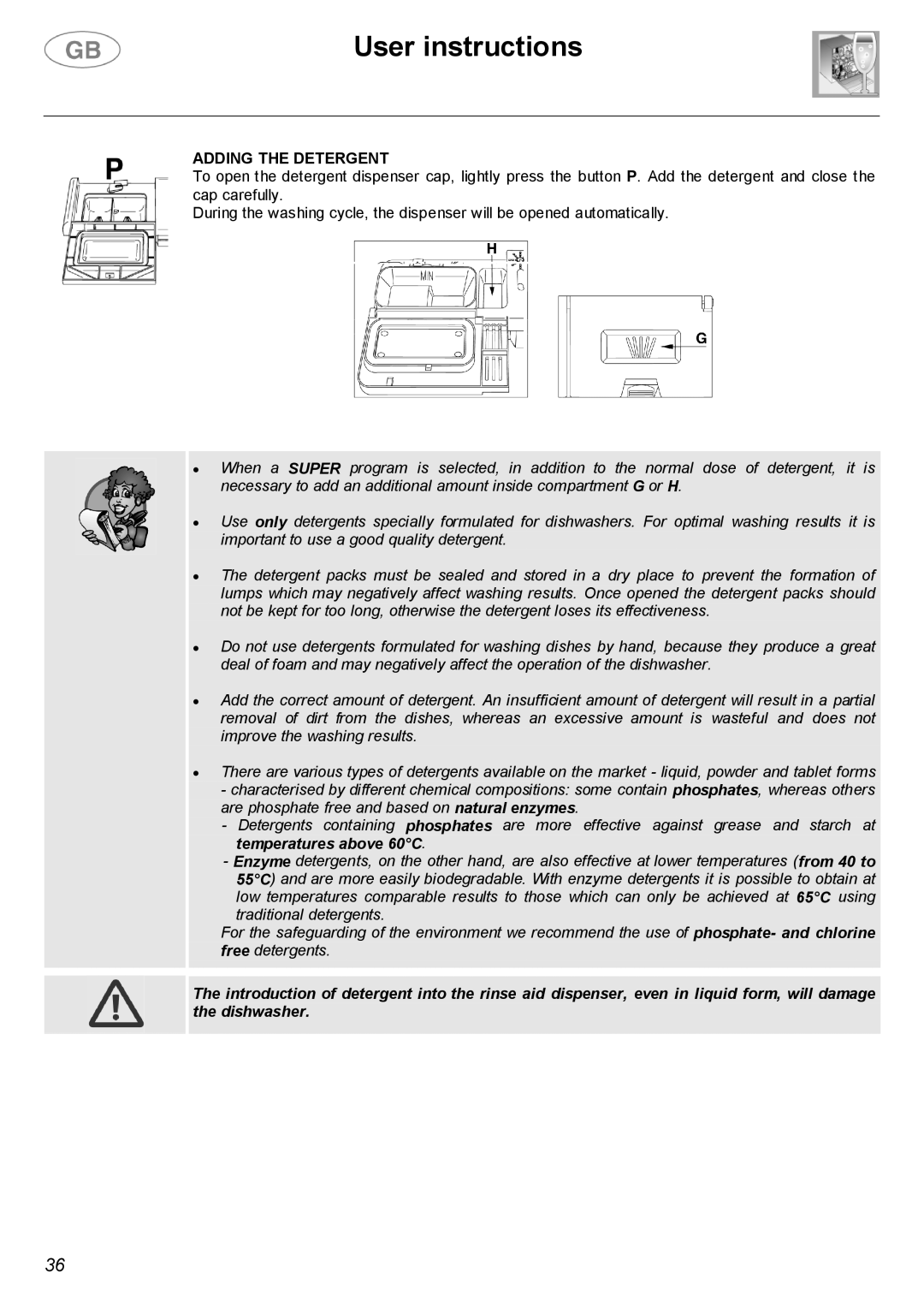 Smeg DWF66WH, DWF66SS instruction manual Adding the Detergent 