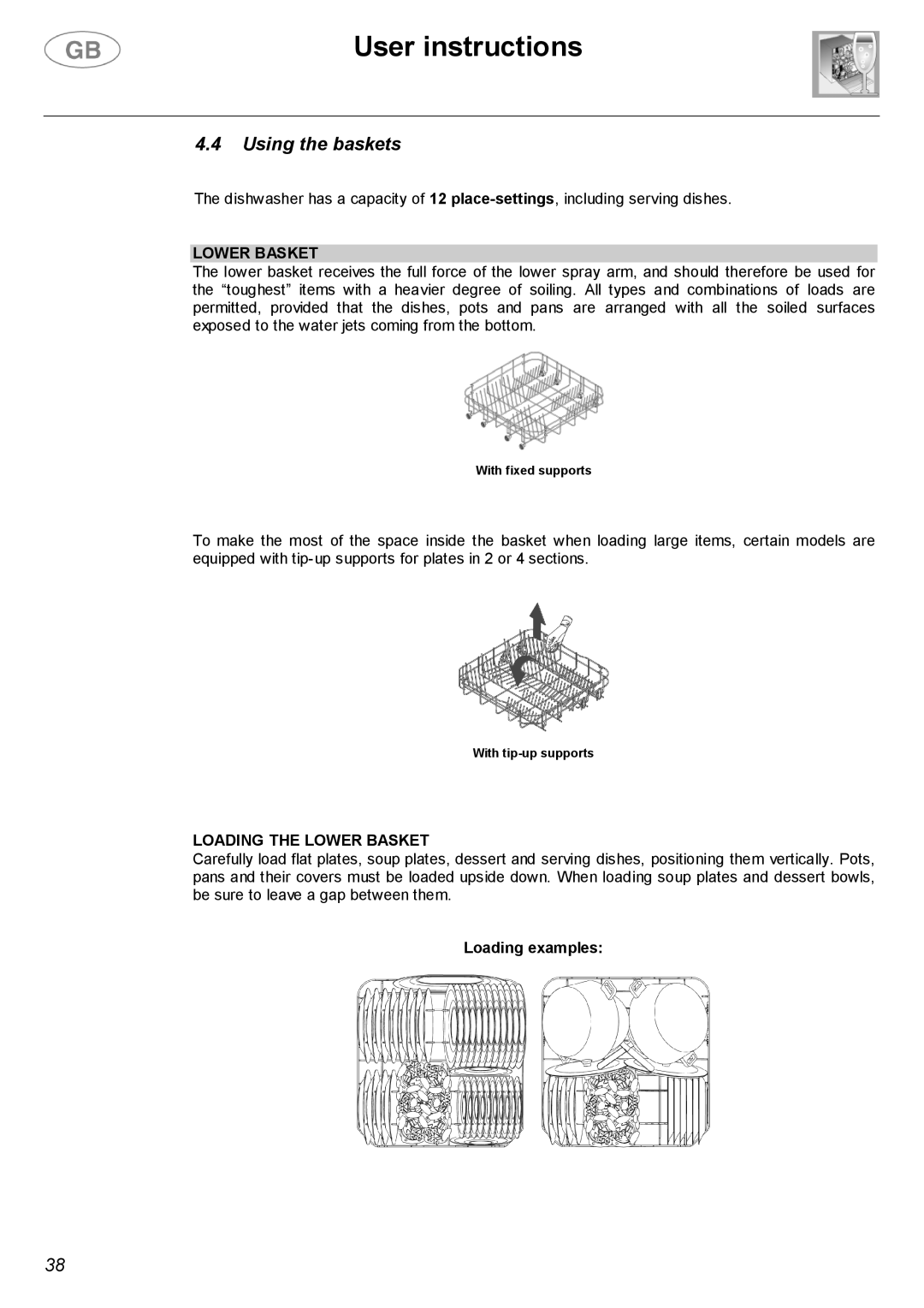 Smeg DWF66WH, DWF66SS instruction manual Using the baskets, Loading the Lower Basket 