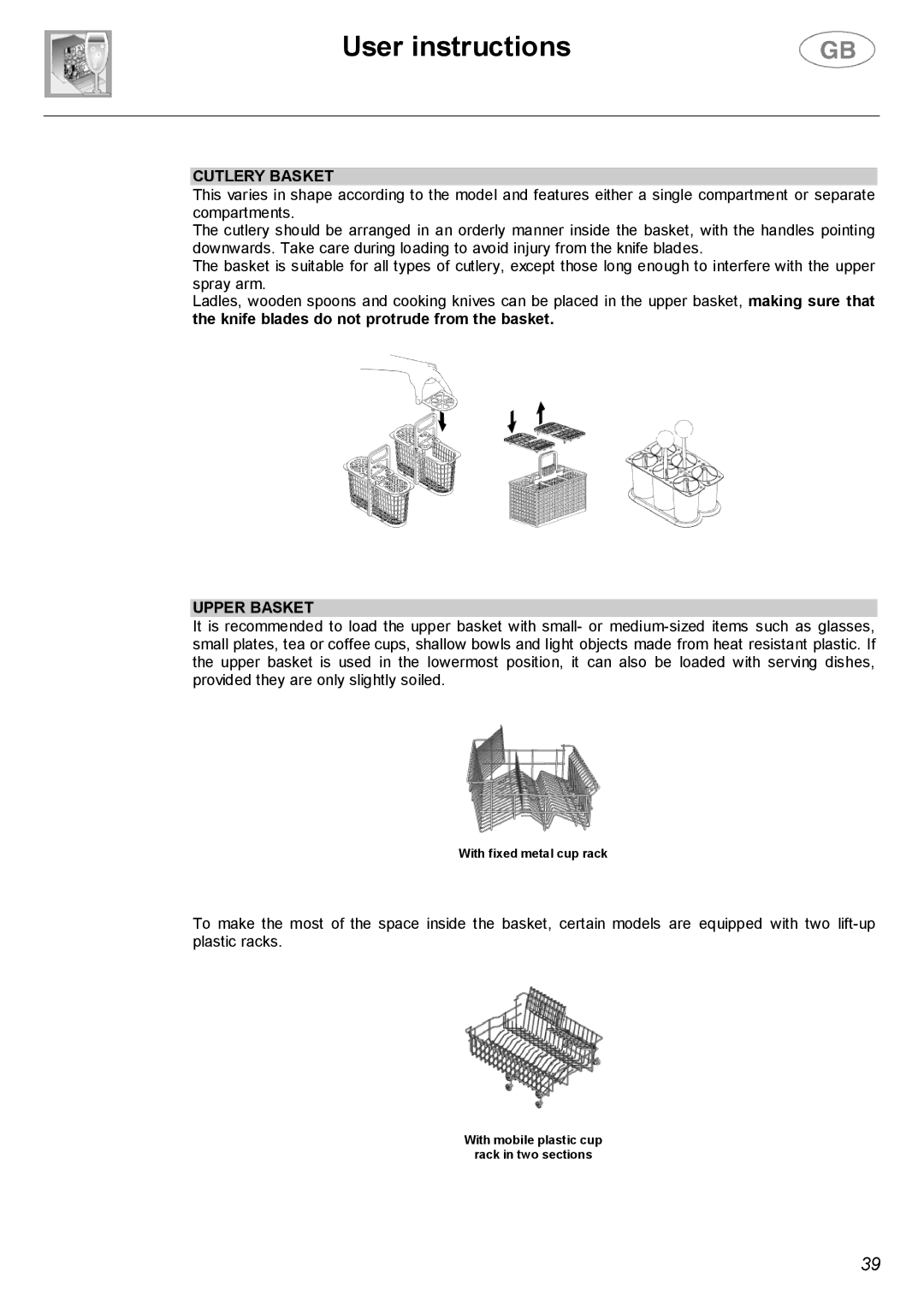 Smeg DWF66SS, DWF66WH instruction manual Cutlery Basket, Upper Basket 