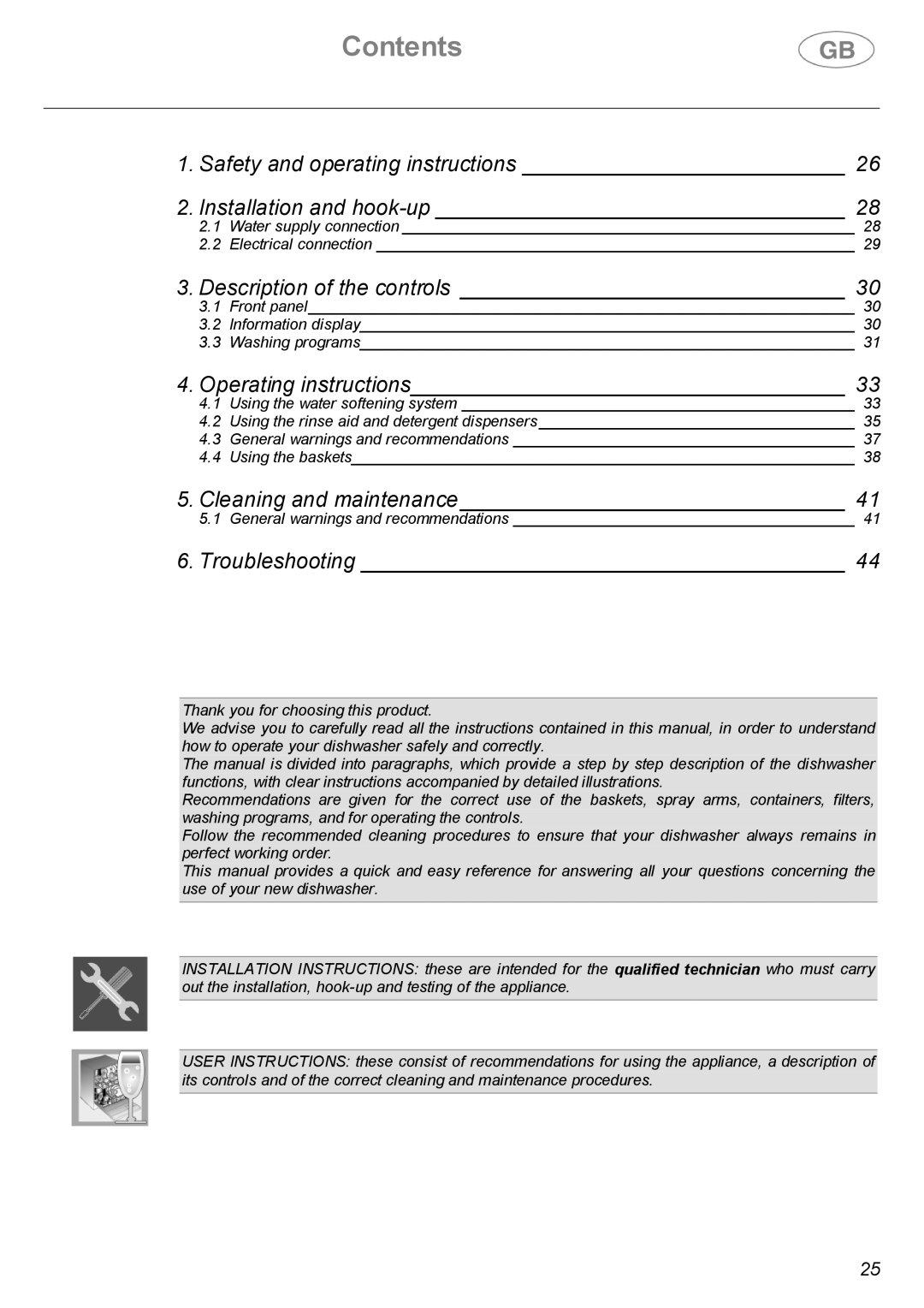 Smeg DWF66SS, DWF66WH instruction manual Contents 