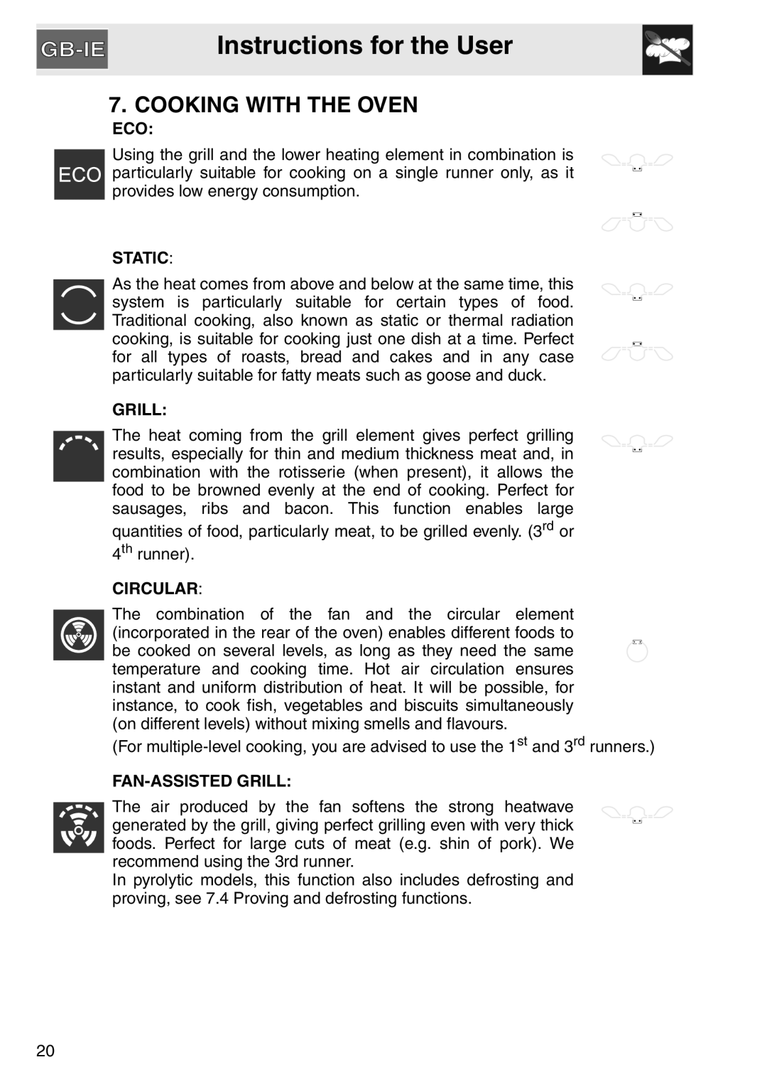 Smeg SAP306X-9, electric oven installation instructions Cooking with the Oven, Eco 