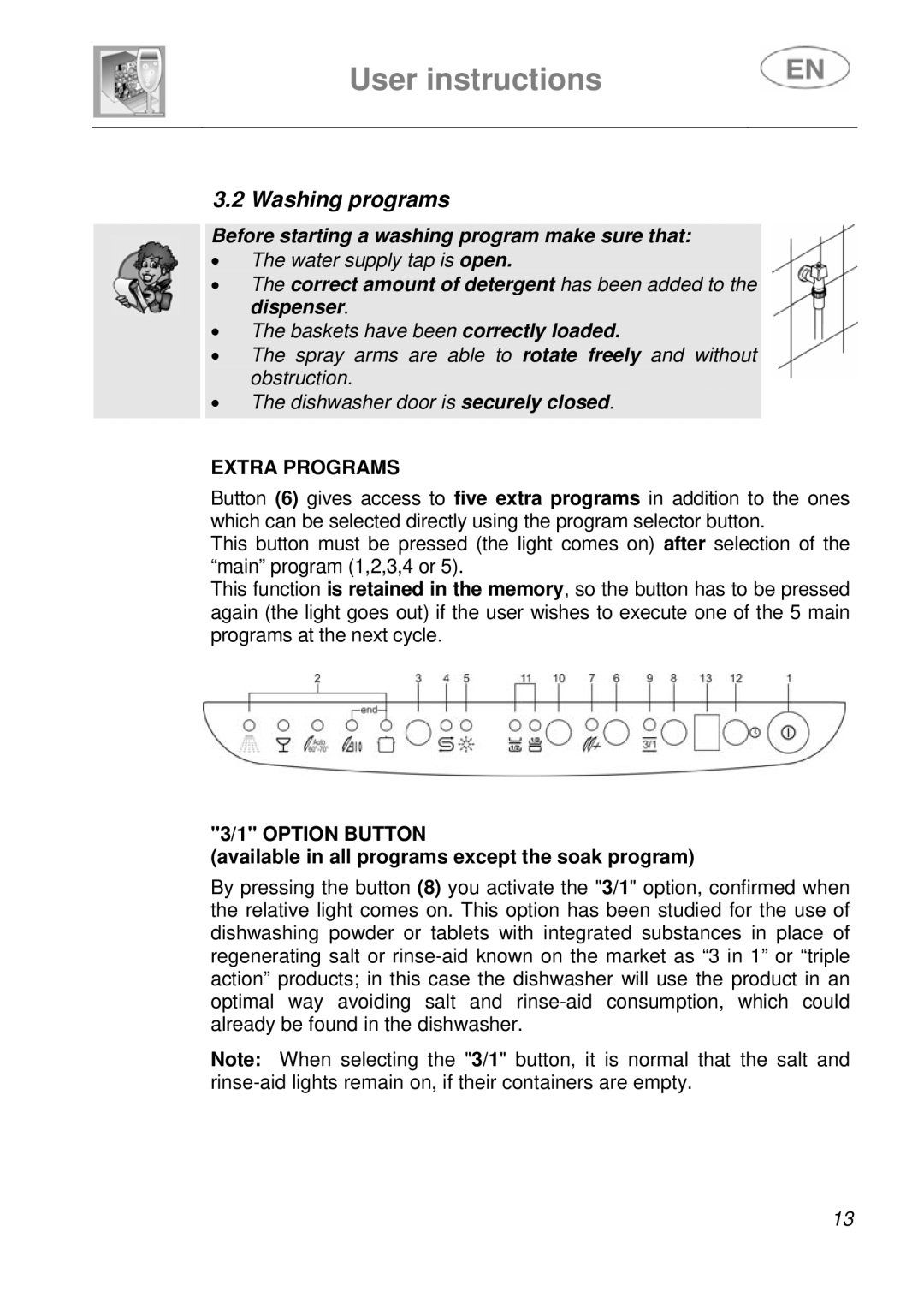 Smeg EN instruction manual Washing programs, Extra Programs 